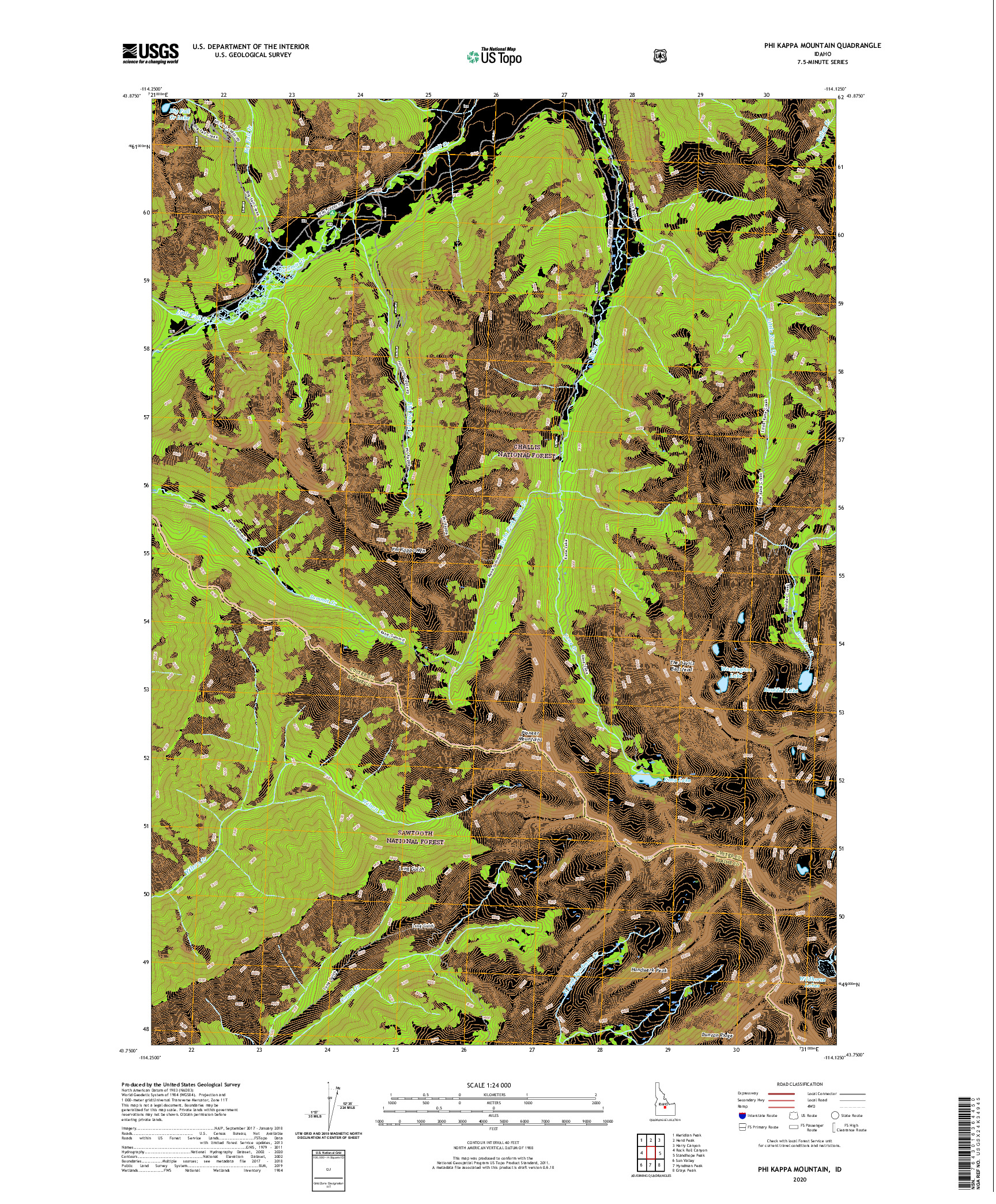 USGS US TOPO 7.5-MINUTE MAP FOR PHI KAPPA MOUNTAIN, ID 2020