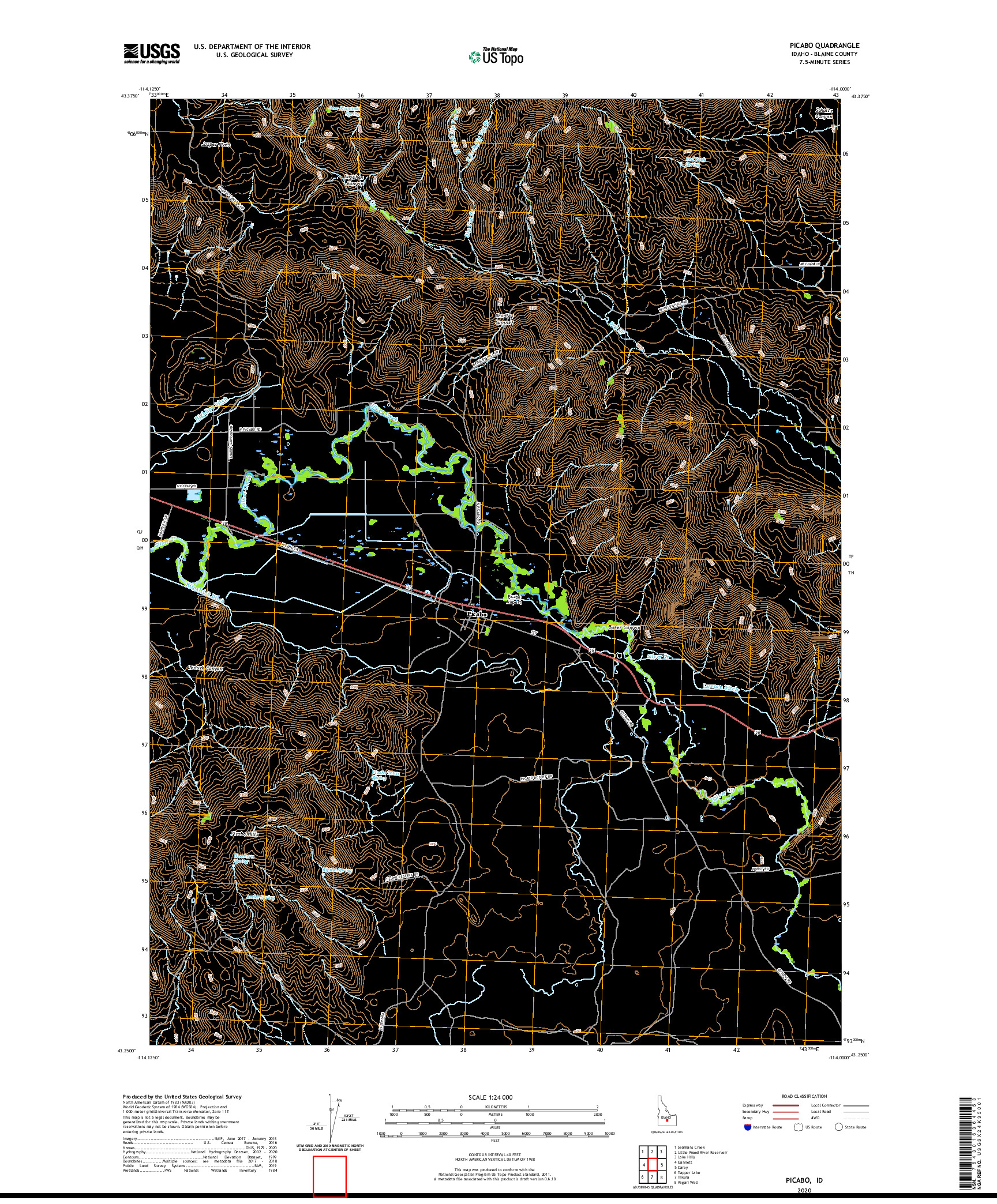 USGS US TOPO 7.5-MINUTE MAP FOR PICABO, ID 2020