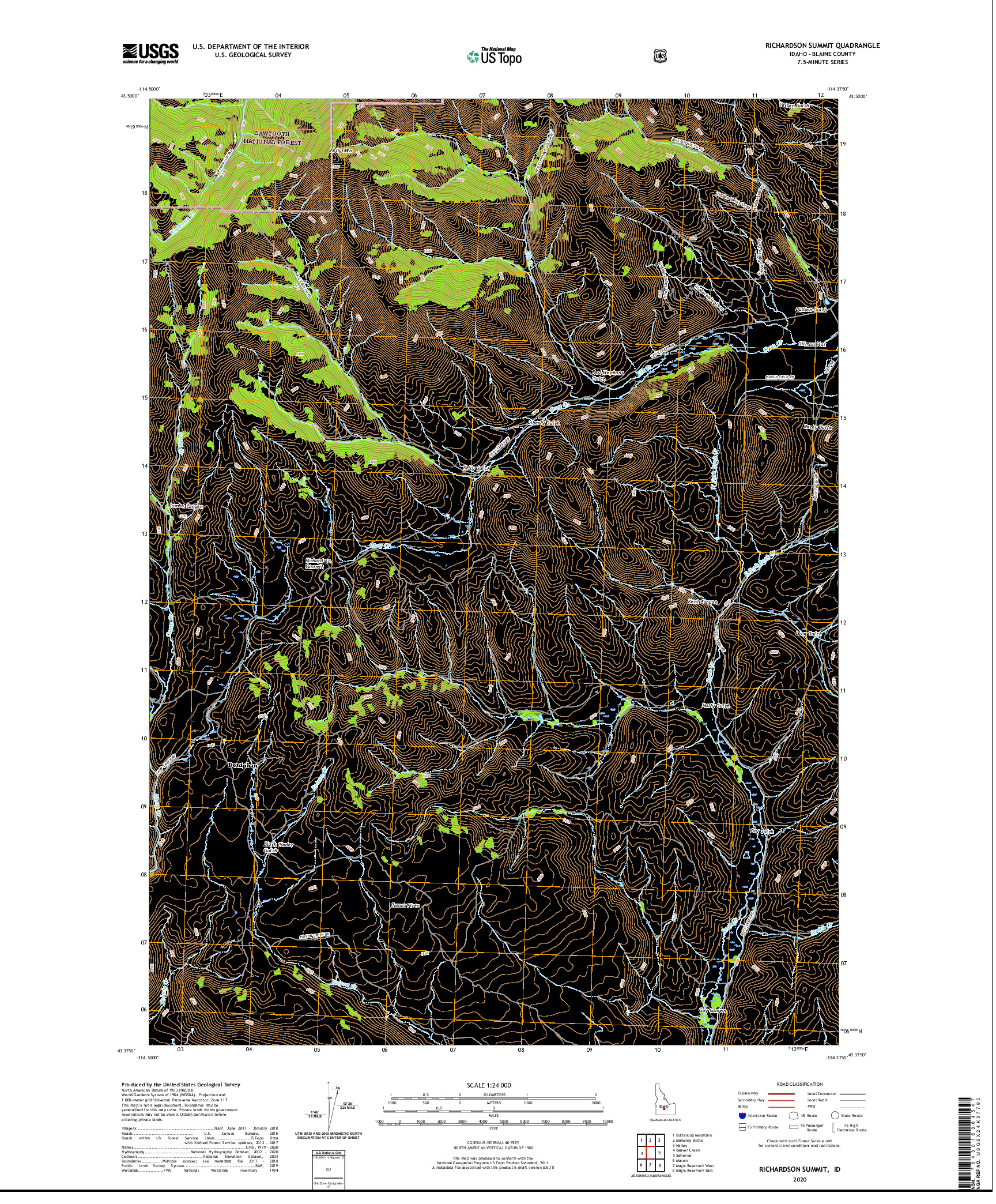 USGS US TOPO 7.5-MINUTE MAP FOR RICHARDSON SUMMIT, ID 2020