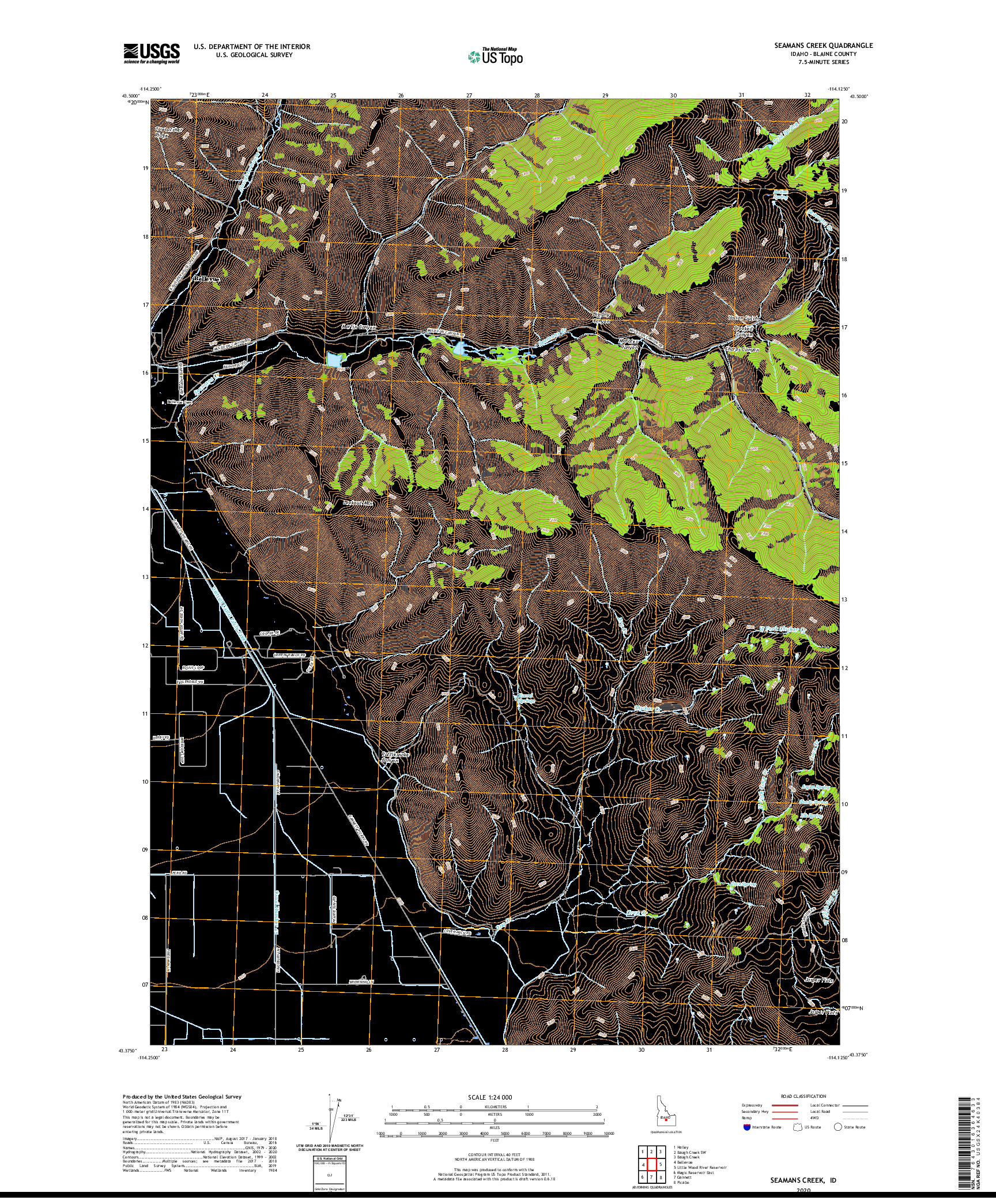 USGS US TOPO 7.5-MINUTE MAP FOR SEAMANS CREEK, ID 2020