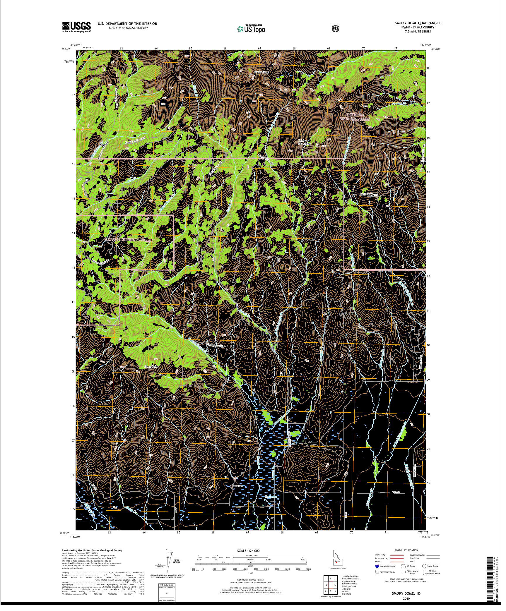 USGS US TOPO 7.5-MINUTE MAP FOR SMOKY DOME, ID 2020