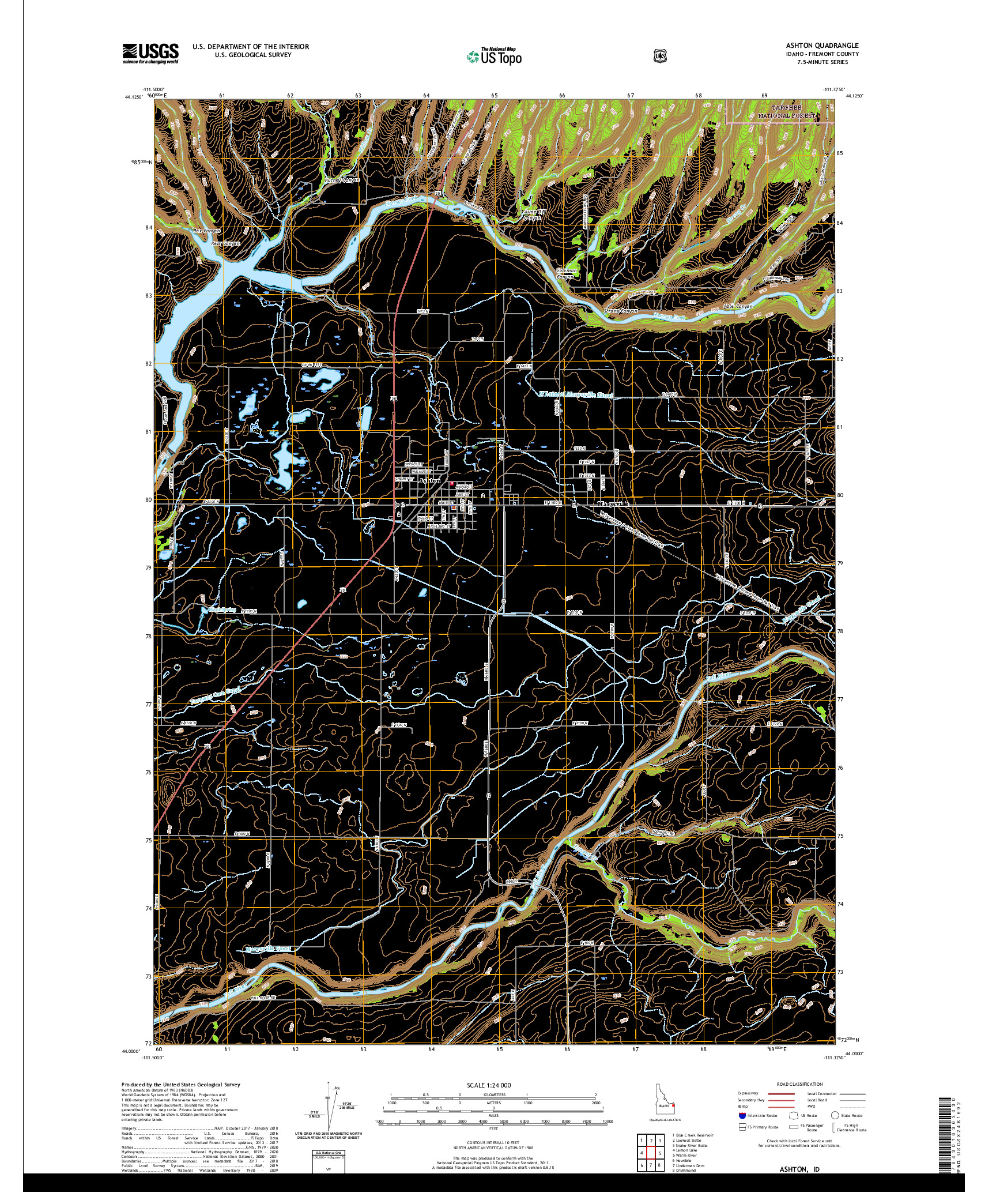 USGS US TOPO 7.5-MINUTE MAP FOR ASHTON, ID 2020