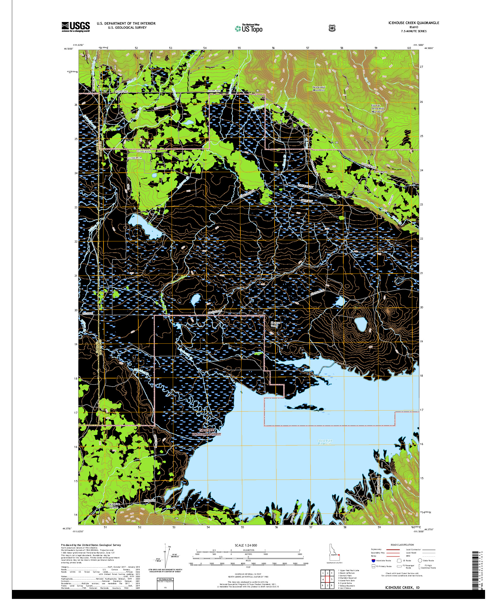 USGS US TOPO 7.5-MINUTE MAP FOR ICEHOUSE CREEK, ID 2020