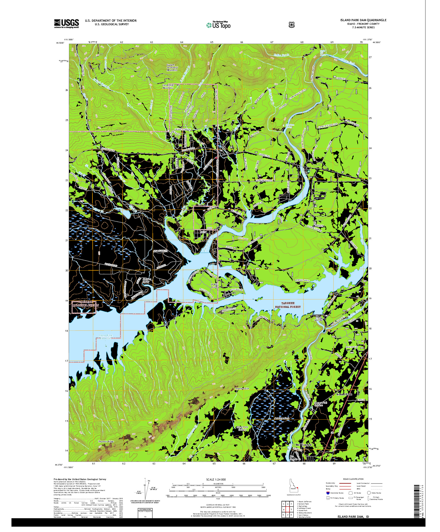 USGS US TOPO 7.5-MINUTE MAP FOR ISLAND PARK DAM, ID 2020