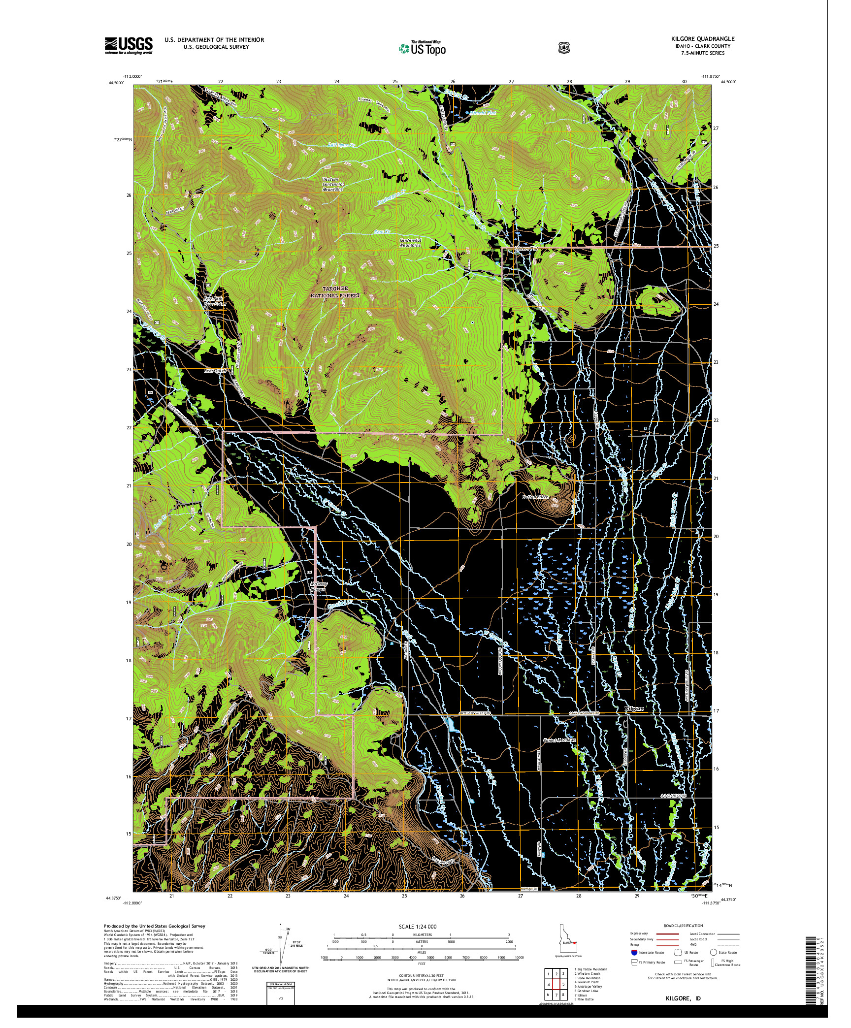 USGS US TOPO 7.5-MINUTE MAP FOR KILGORE, ID 2020