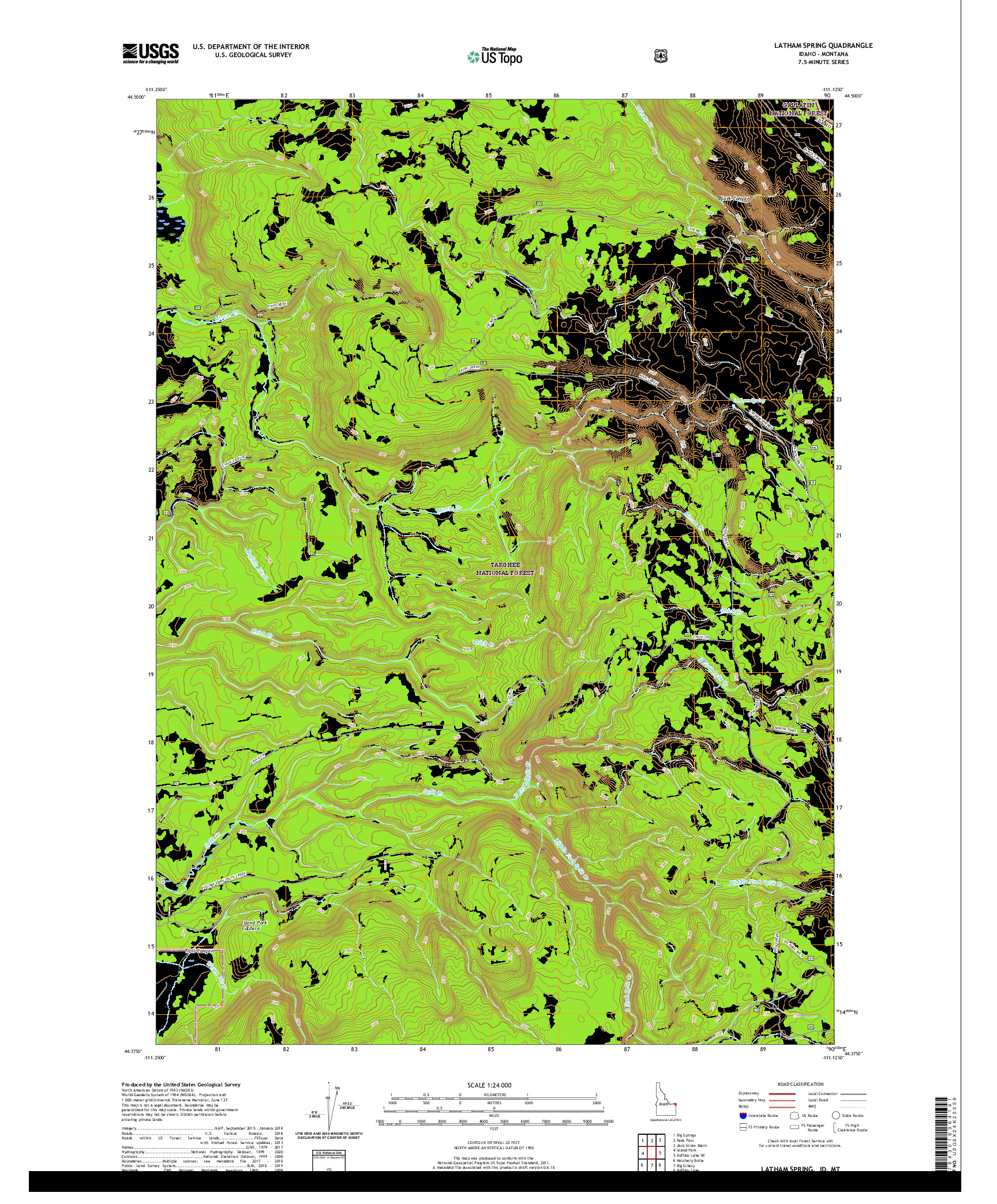 USGS US TOPO 7.5-MINUTE MAP FOR LATHAM SPRING, ID,MT 2020