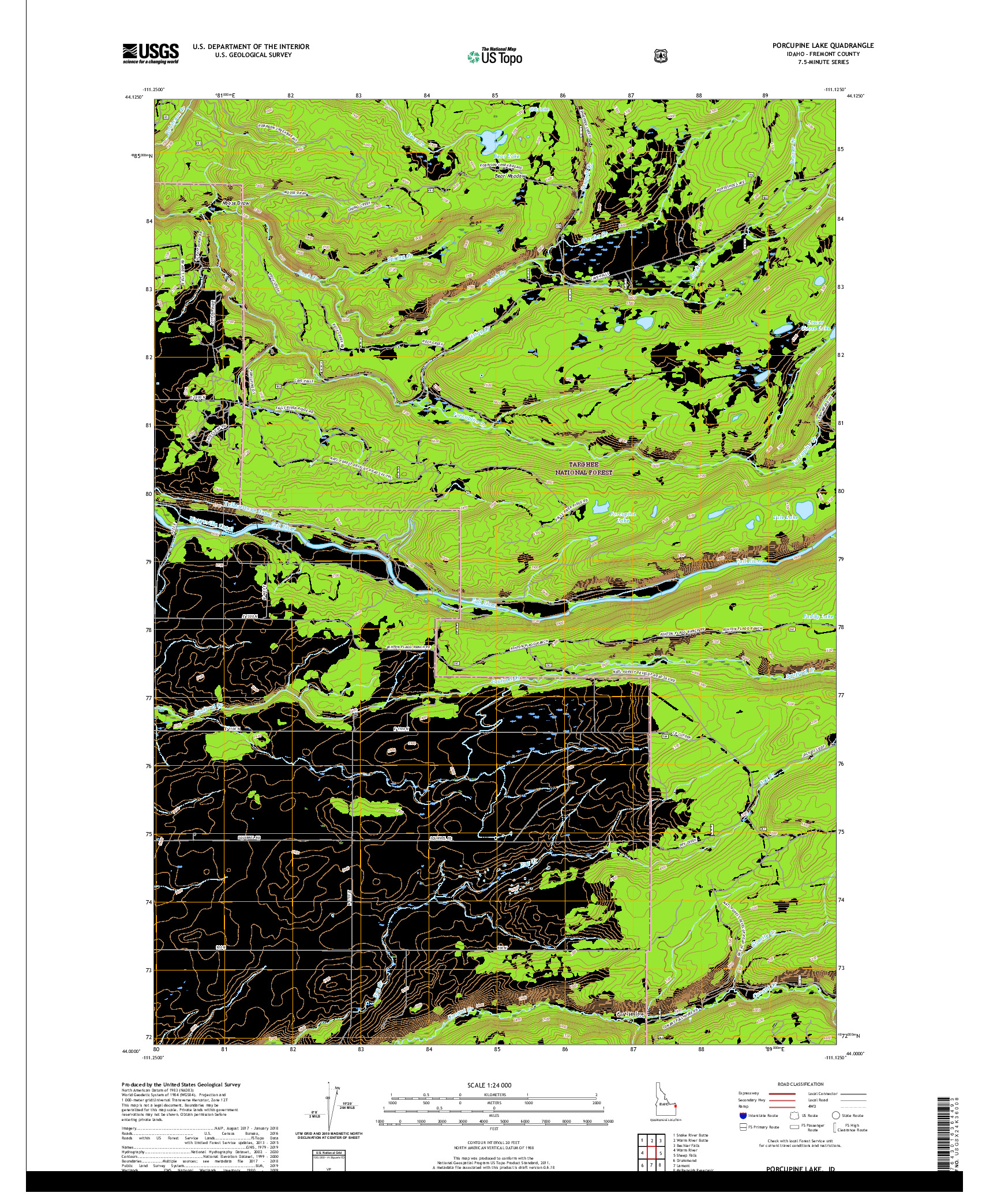 USGS US TOPO 7.5-MINUTE MAP FOR PORCUPINE LAKE, ID 2020
