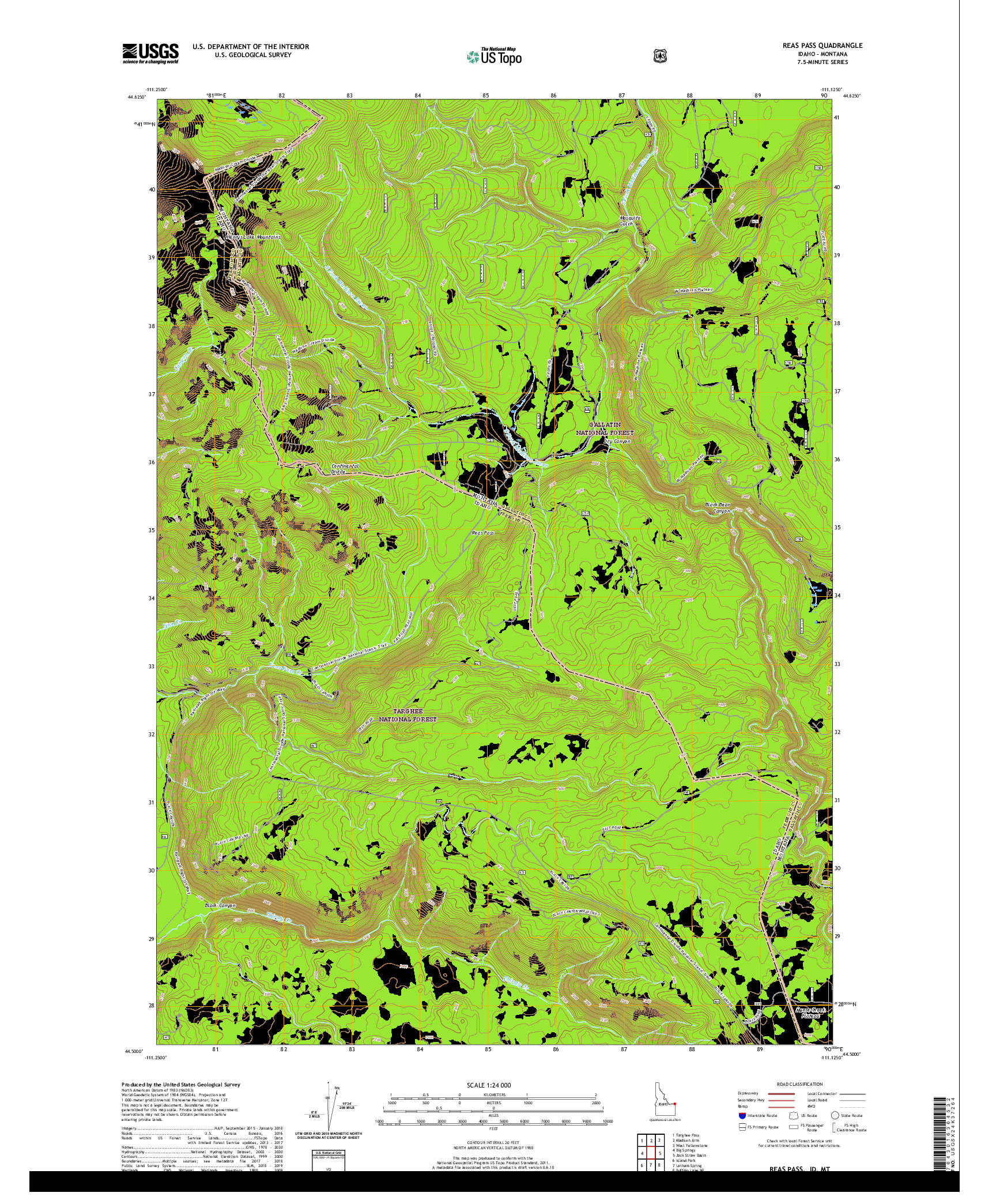 USGS US TOPO 7.5-MINUTE MAP FOR REAS PASS, ID,MT 2020
