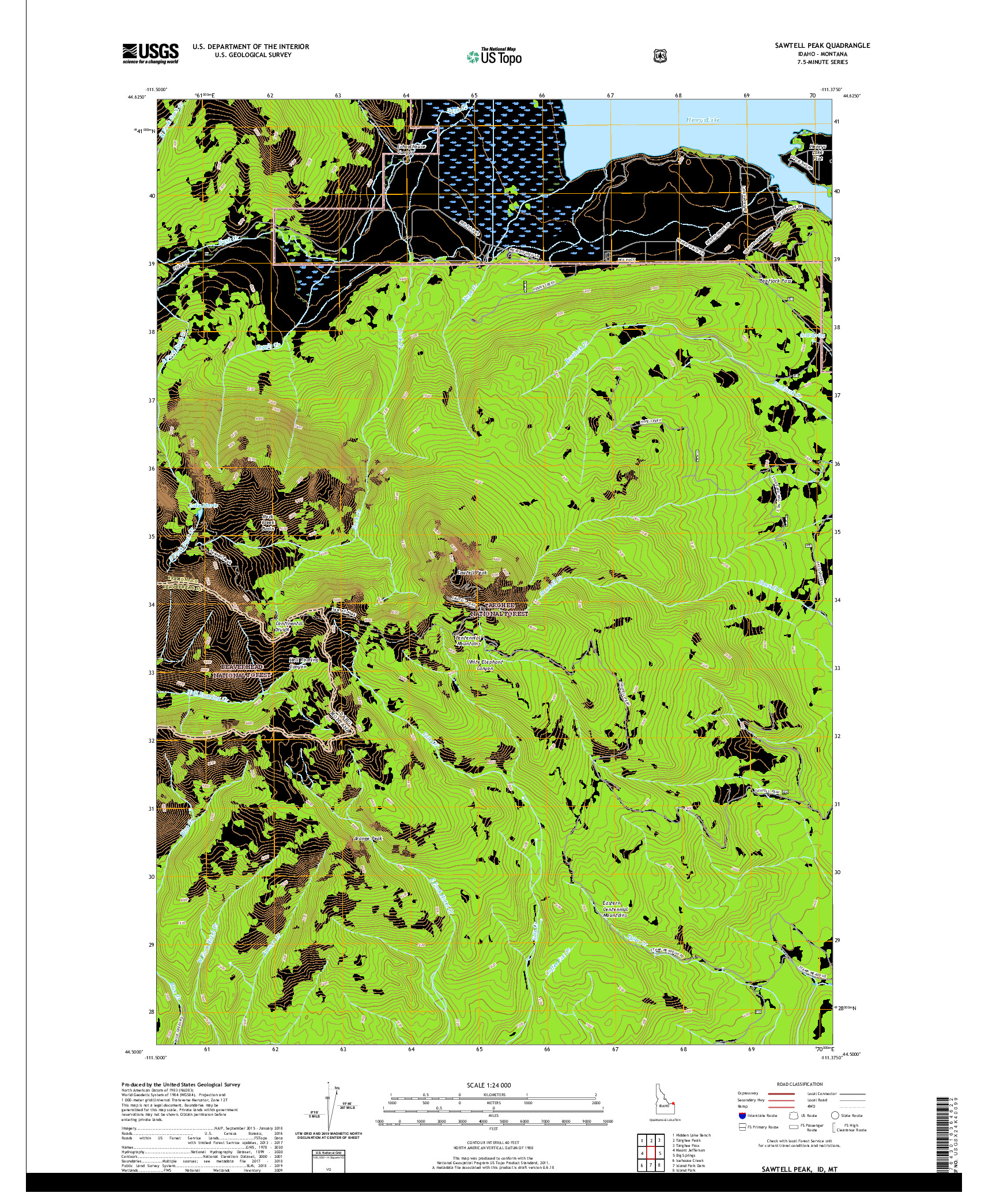 USGS US TOPO 7.5-MINUTE MAP FOR SAWTELL PEAK, ID,MT 2020