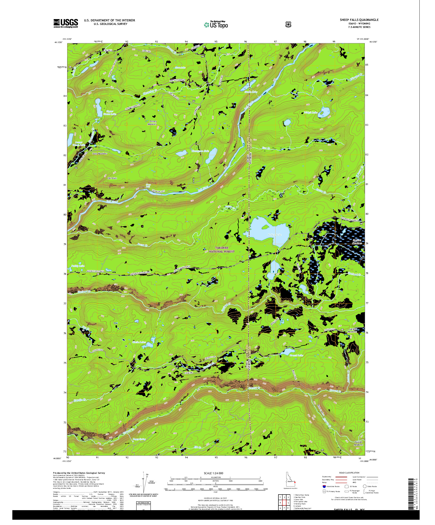 USGS US TOPO 7.5-MINUTE MAP FOR SHEEP FALLS, ID,WY 2020