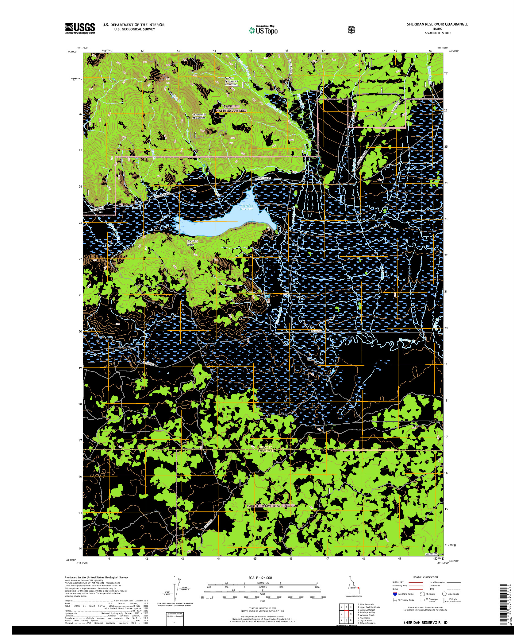 USGS US TOPO 7.5-MINUTE MAP FOR SHERIDAN RESERVOIR, ID 2020