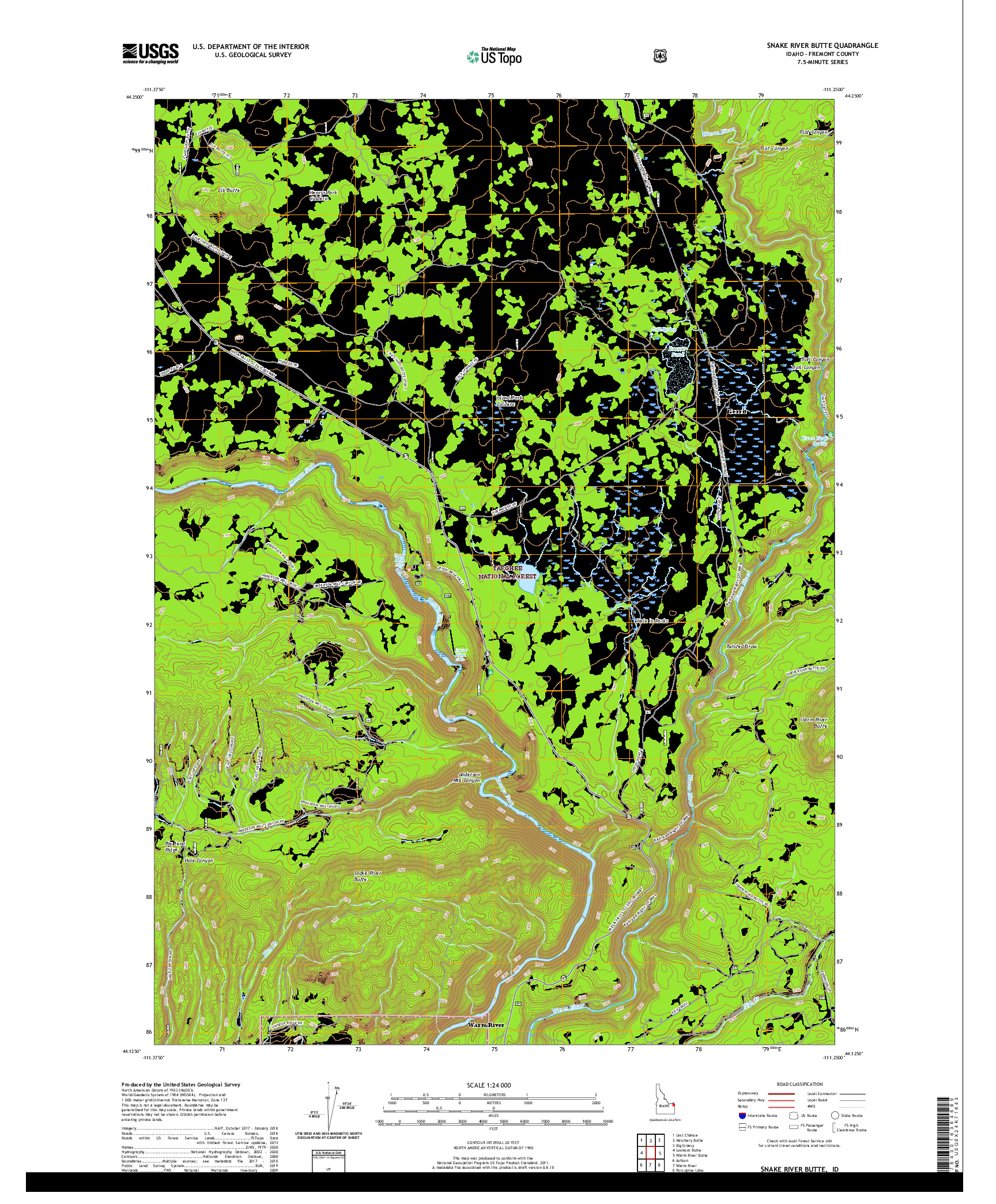 USGS US TOPO 7.5-MINUTE MAP FOR SNAKE RIVER BUTTE, ID 2020