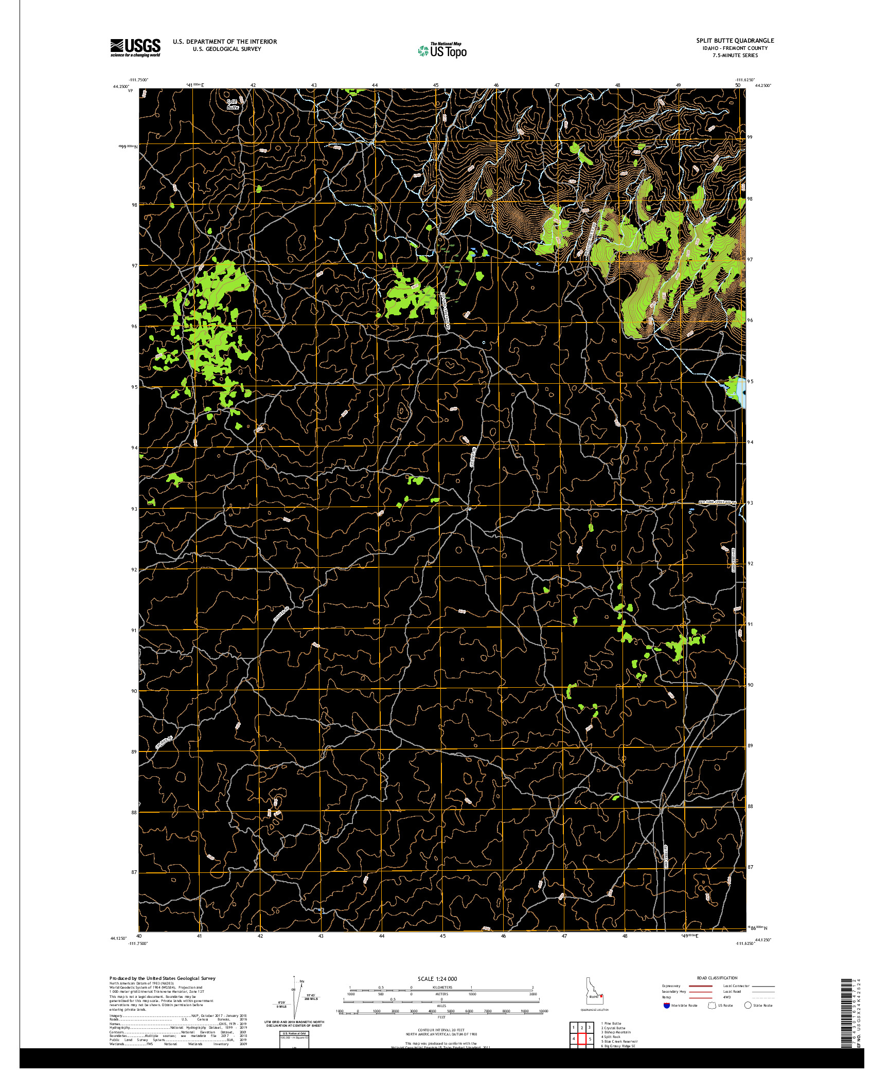 USGS US TOPO 7.5-MINUTE MAP FOR SPLIT BUTTE, ID 2020