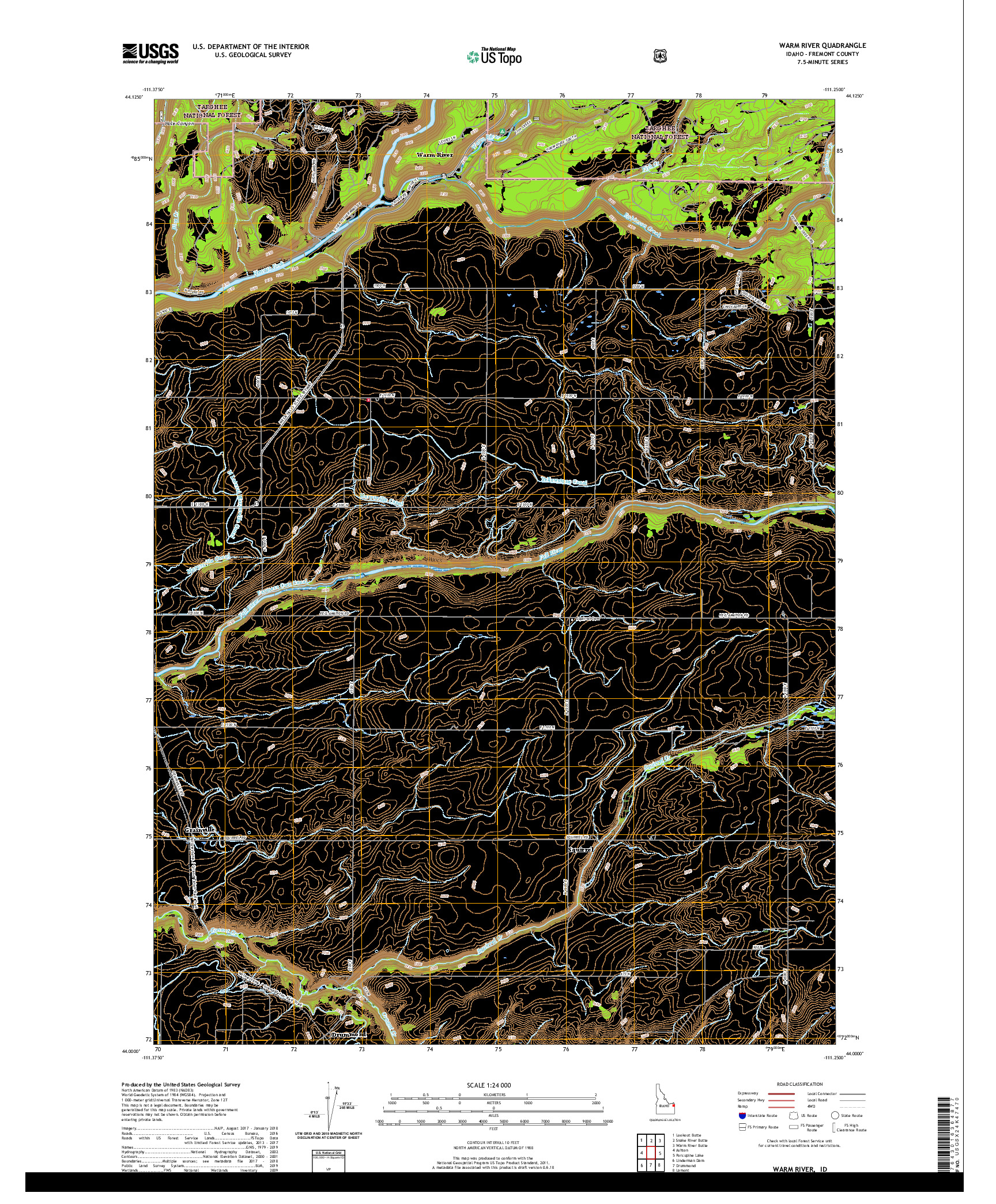 USGS US TOPO 7.5-MINUTE MAP FOR WARM RIVER, ID 2020