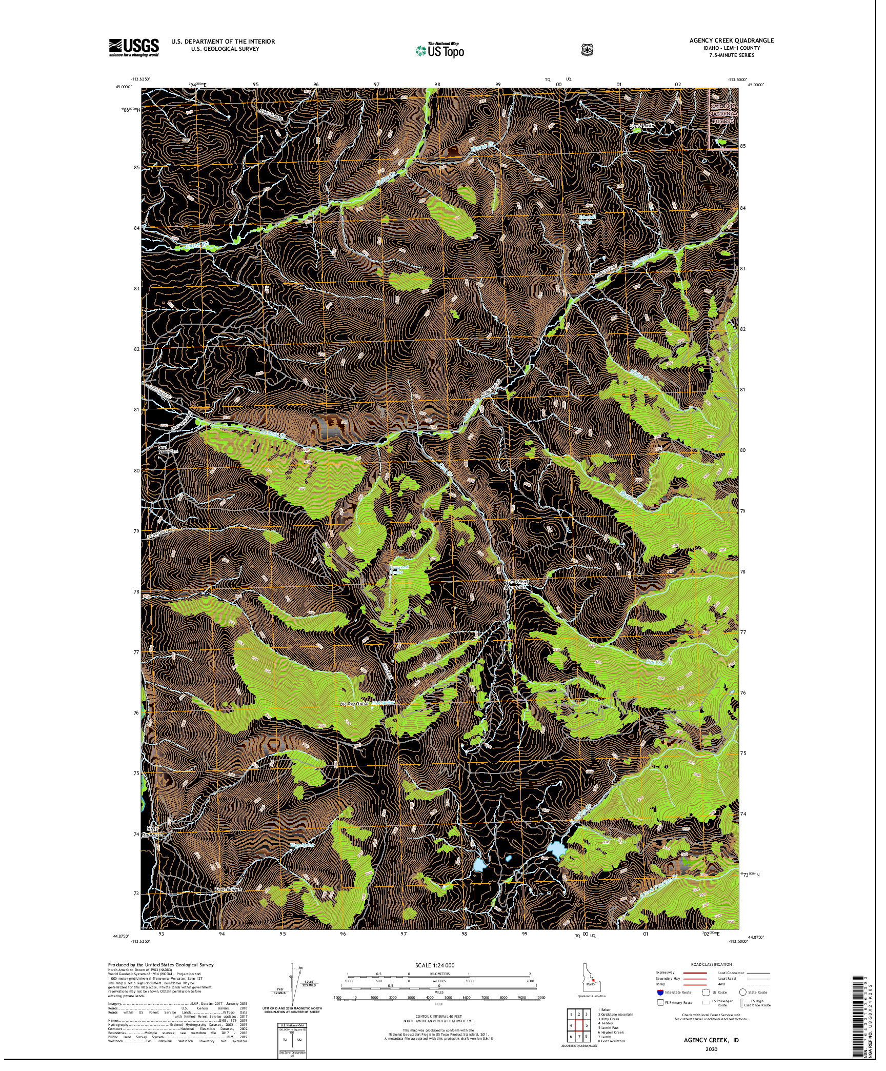 USGS US TOPO 7.5-MINUTE MAP FOR AGENCY CREEK, ID 2020