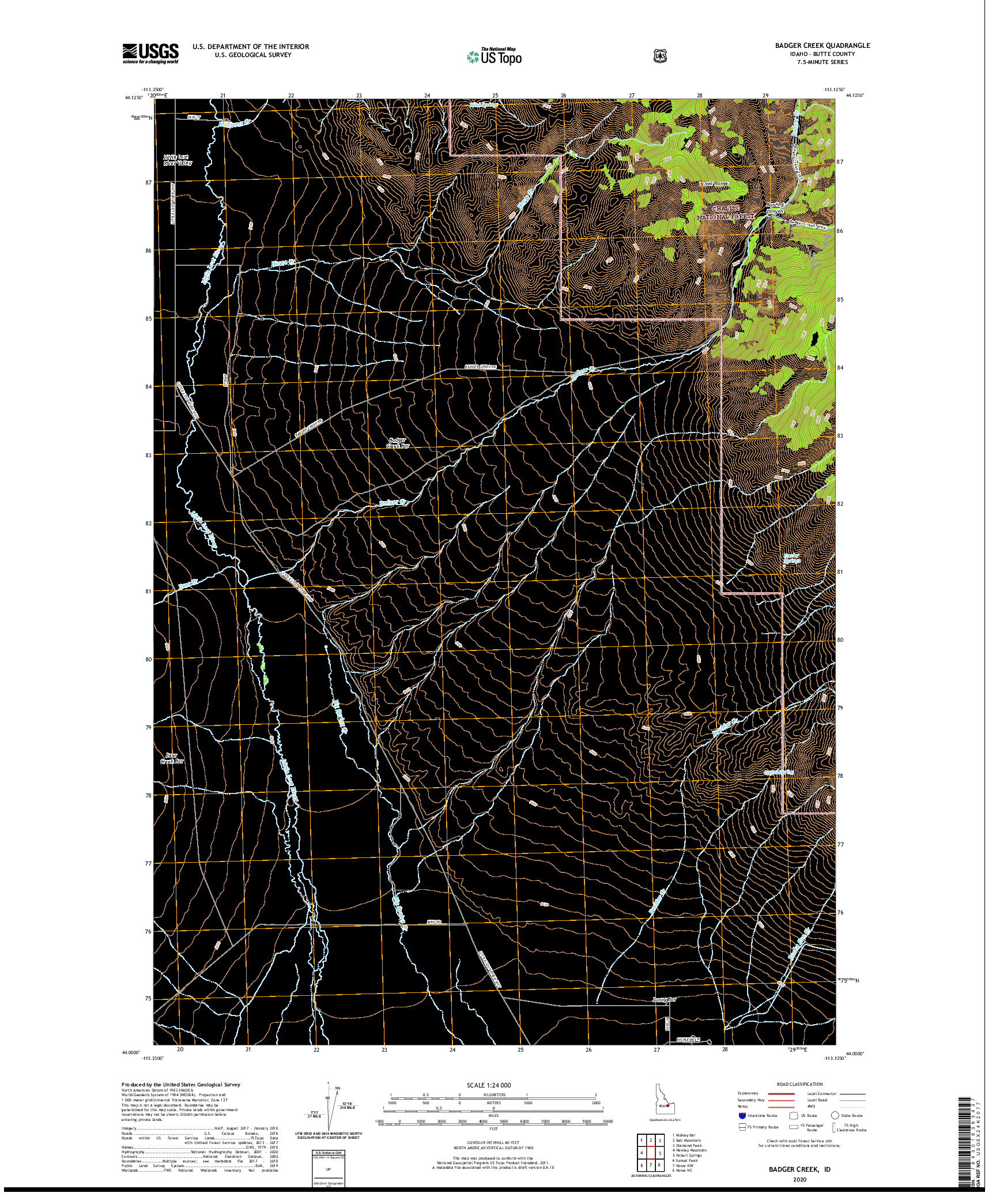USGS US TOPO 7.5-MINUTE MAP FOR BADGER CREEK, ID 2020