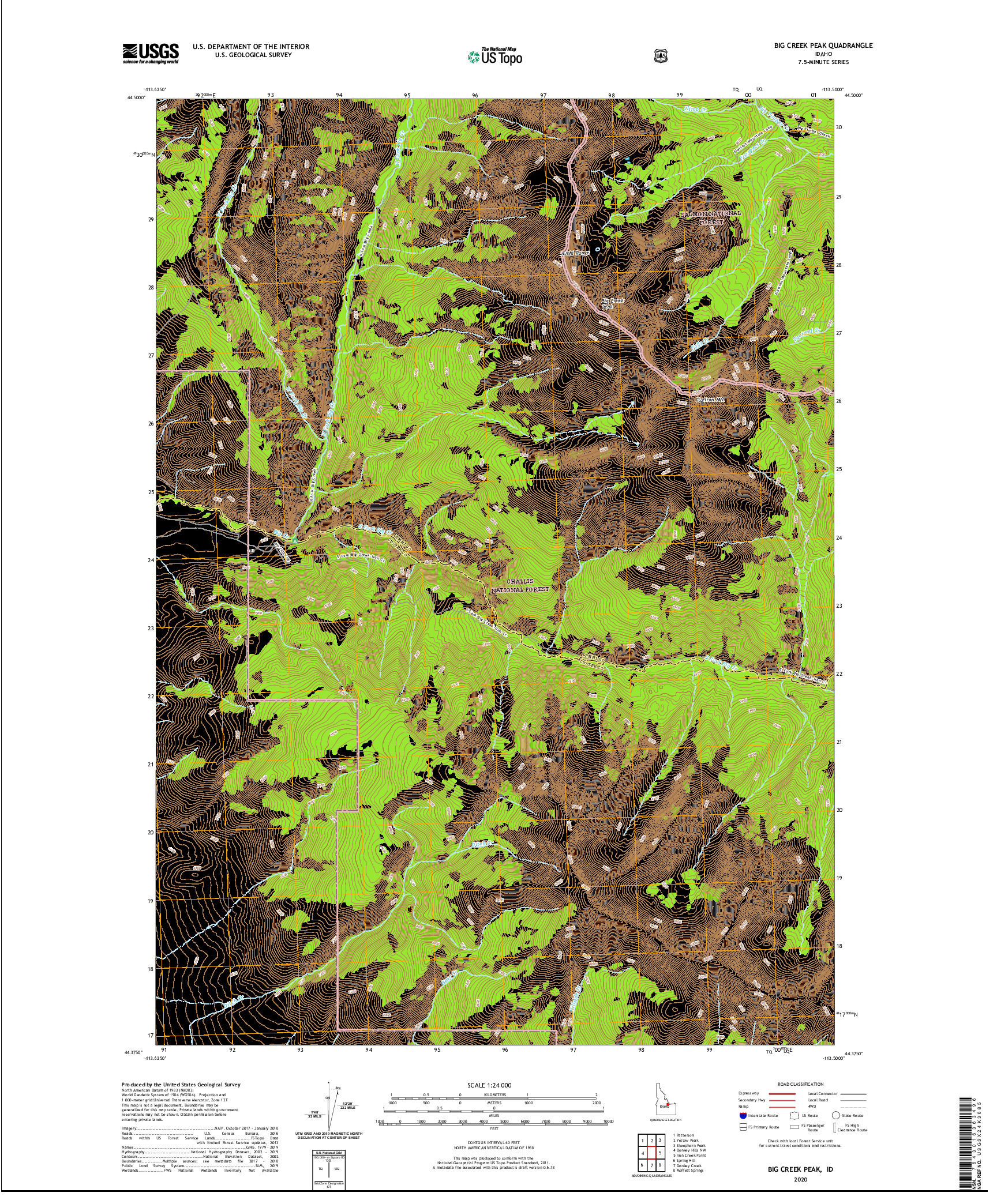 USGS US TOPO 7.5-MINUTE MAP FOR BIG CREEK PEAK, ID 2020