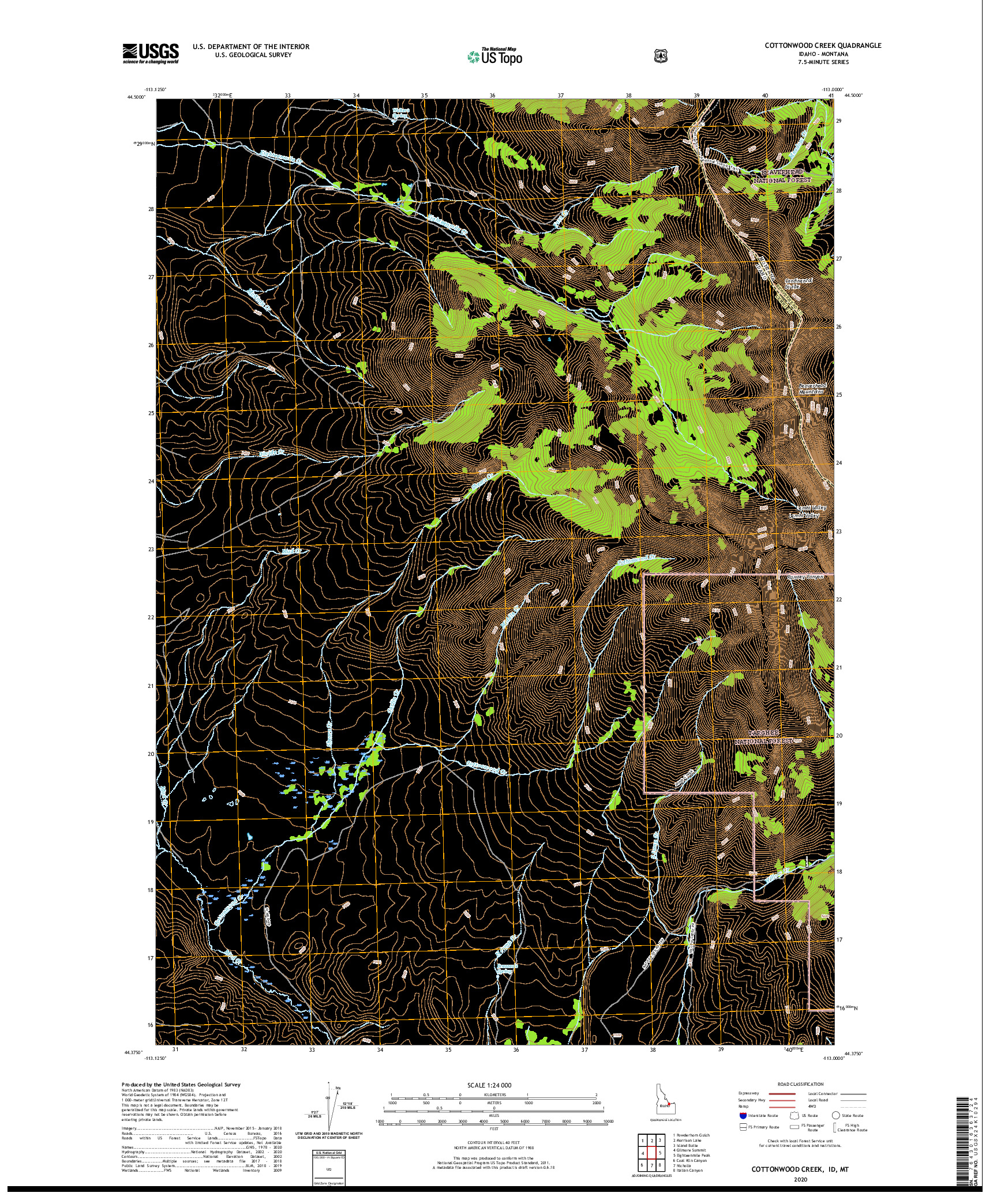 USGS US TOPO 7.5-MINUTE MAP FOR COTTONWOOD CREEK, ID,MT 2020
