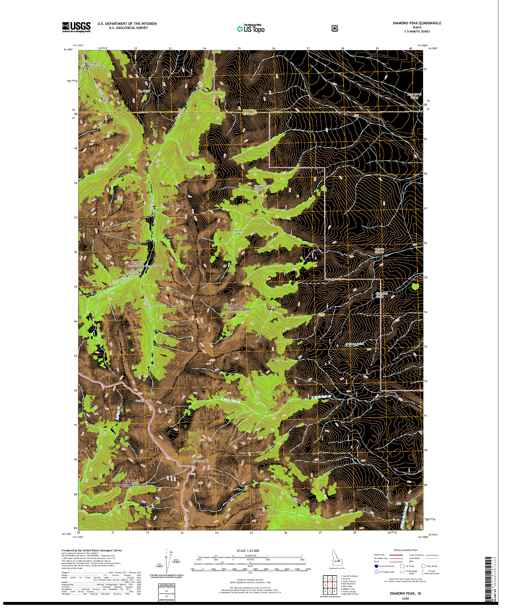 USGS US TOPO 7.5-MINUTE MAP FOR DIAMOND PEAK, ID 2020