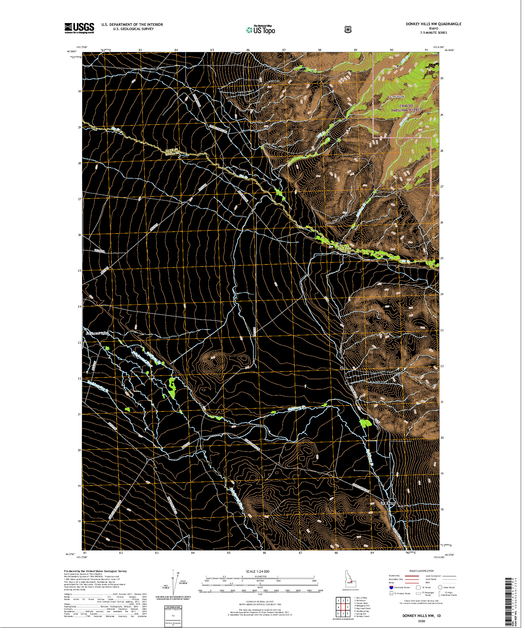 USGS US TOPO 7.5-MINUTE MAP FOR DONKEY HILLS NW, ID 2020