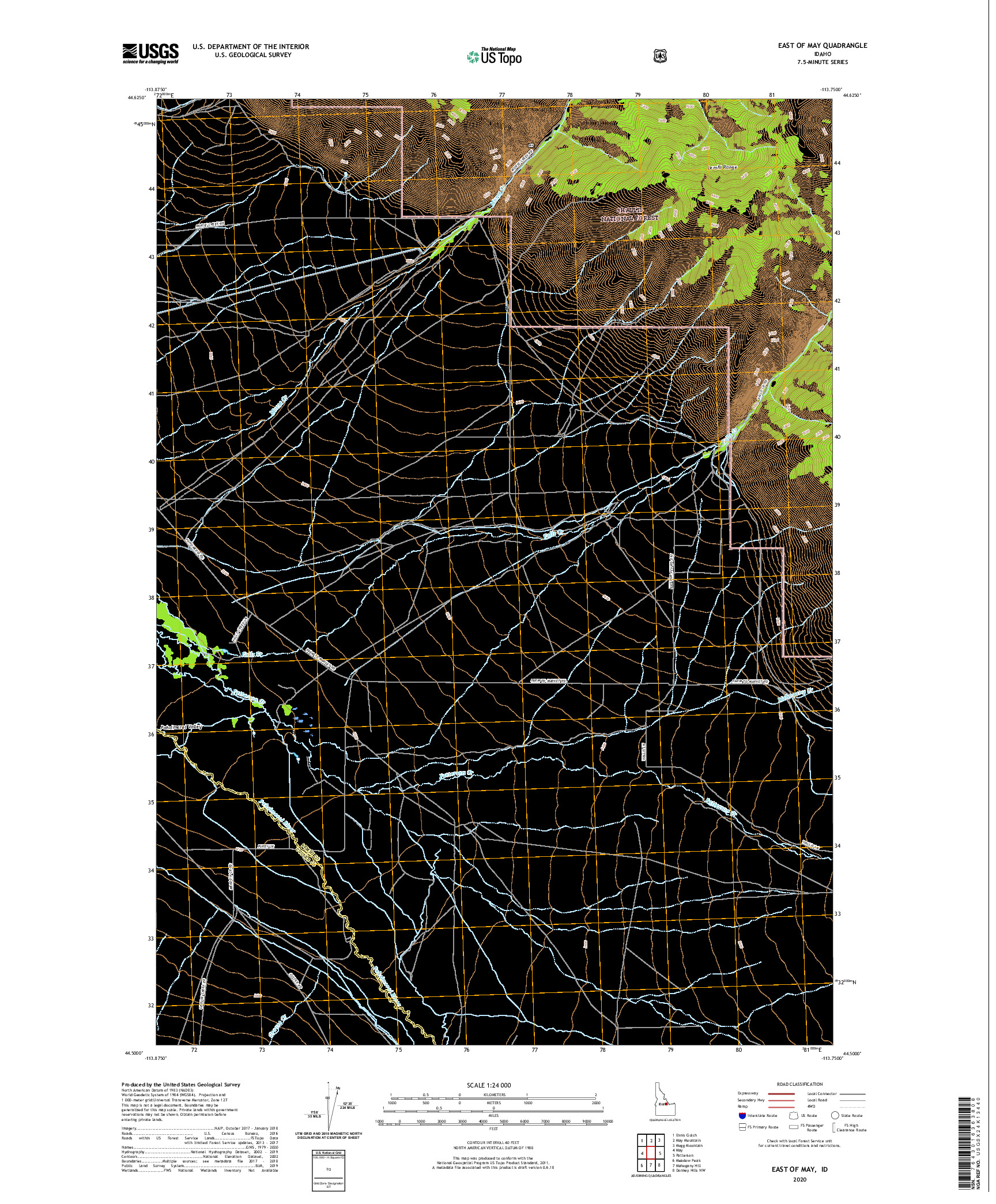 USGS US TOPO 7.5-MINUTE MAP FOR EAST OF MAY, ID 2020