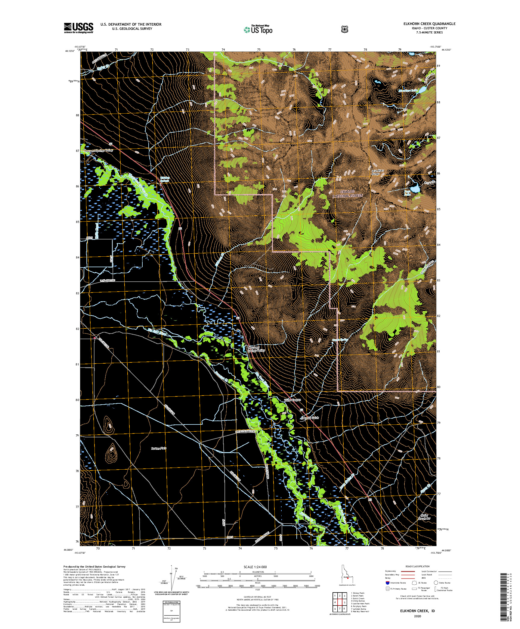 USGS US TOPO 7.5-MINUTE MAP FOR ELKHORN CREEK, ID 2020