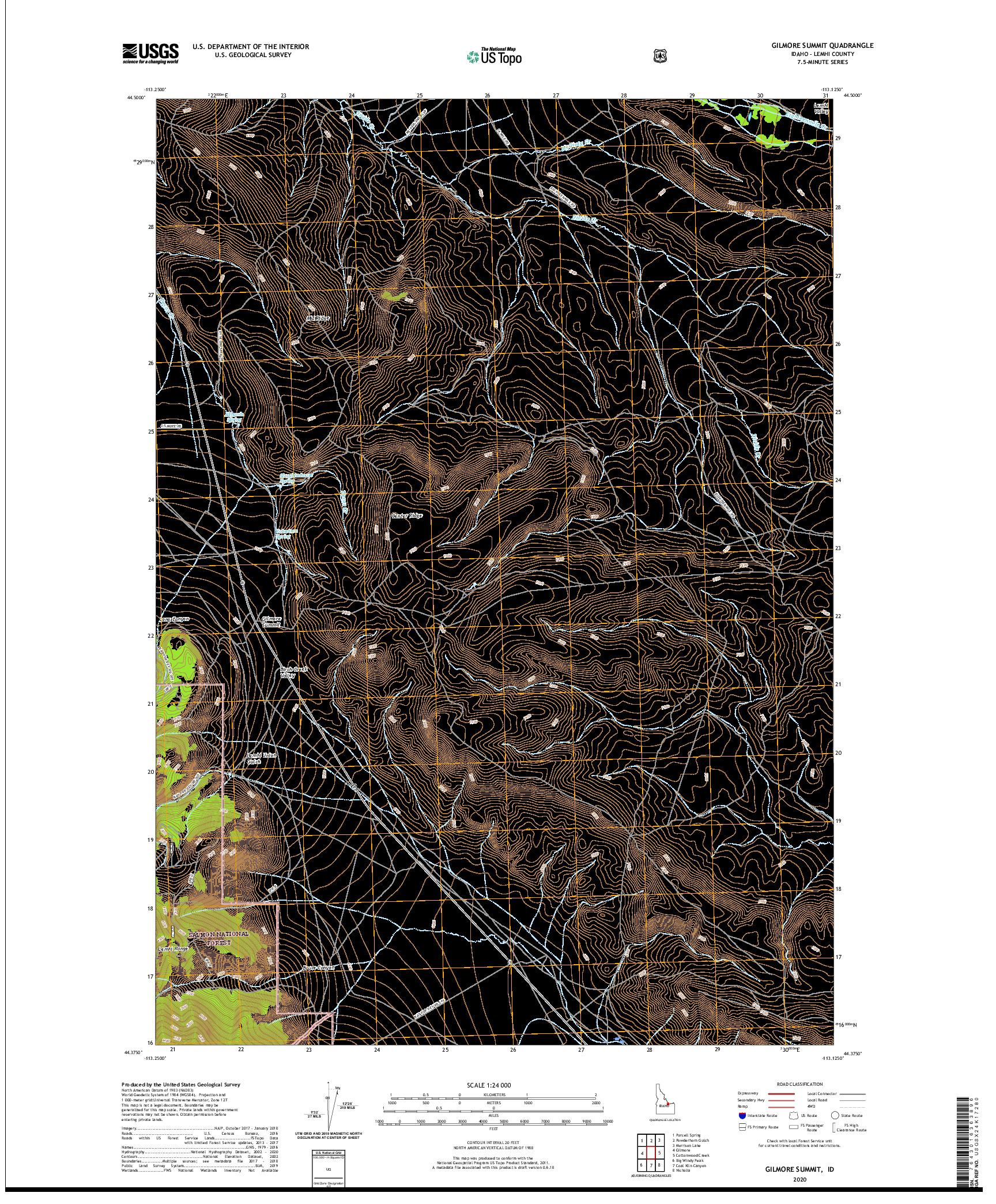 USGS US TOPO 7.5-MINUTE MAP FOR GILMORE SUMMIT, ID 2020