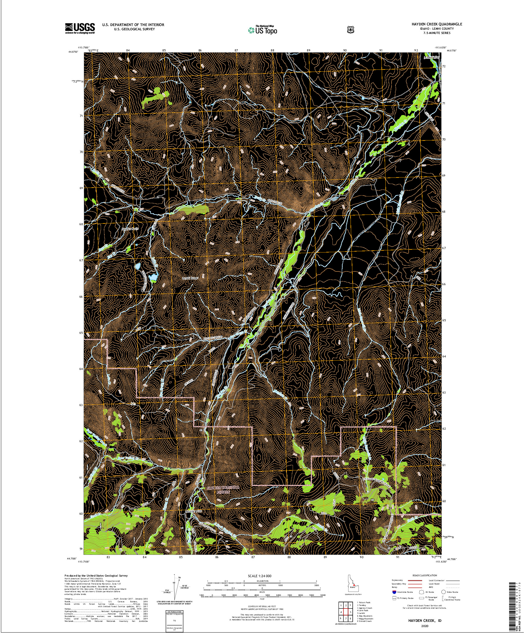 USGS US TOPO 7.5-MINUTE MAP FOR HAYDEN CREEK, ID 2020