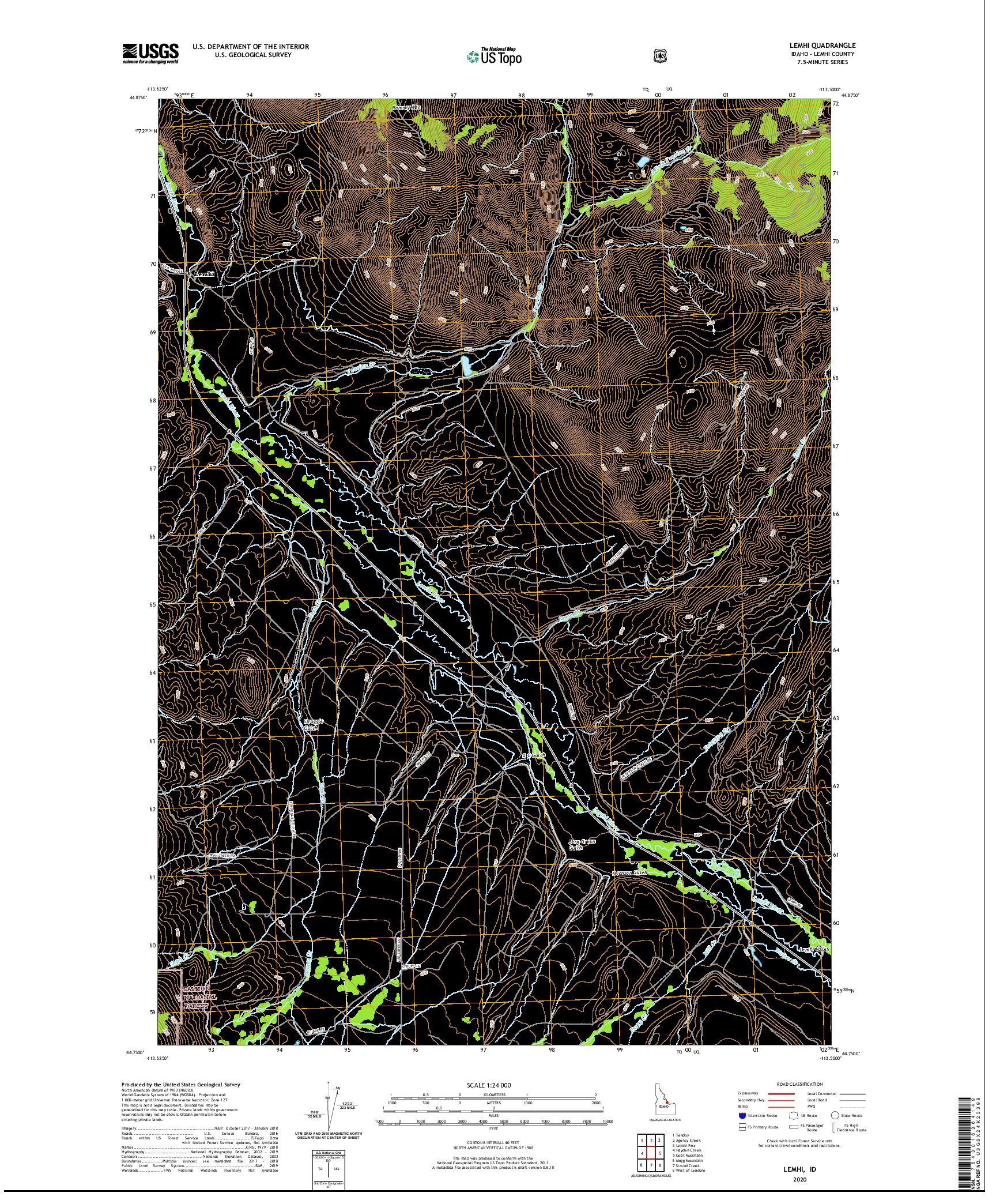 USGS US TOPO 7.5-MINUTE MAP FOR LEMHI, ID 2020