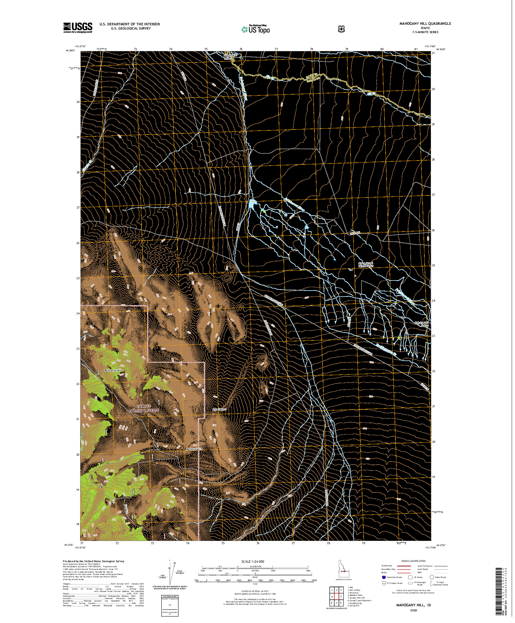 USGS US TOPO 7.5-MINUTE MAP FOR MAHOGANY HILL, ID 2020