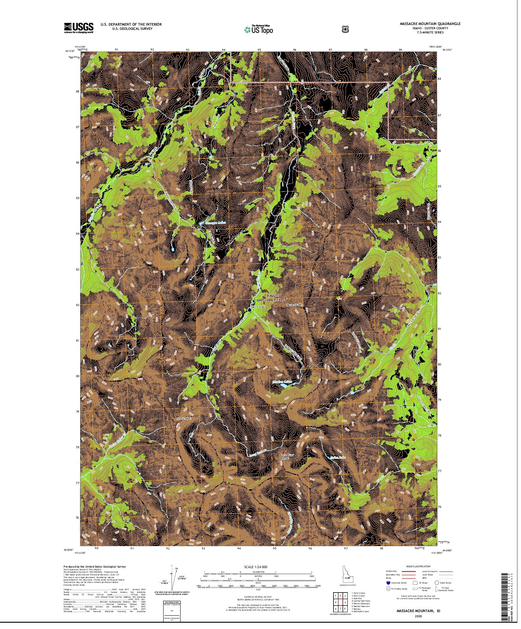 USGS US TOPO 7.5-MINUTE MAP FOR MASSACRE MOUNTAIN, ID 2020