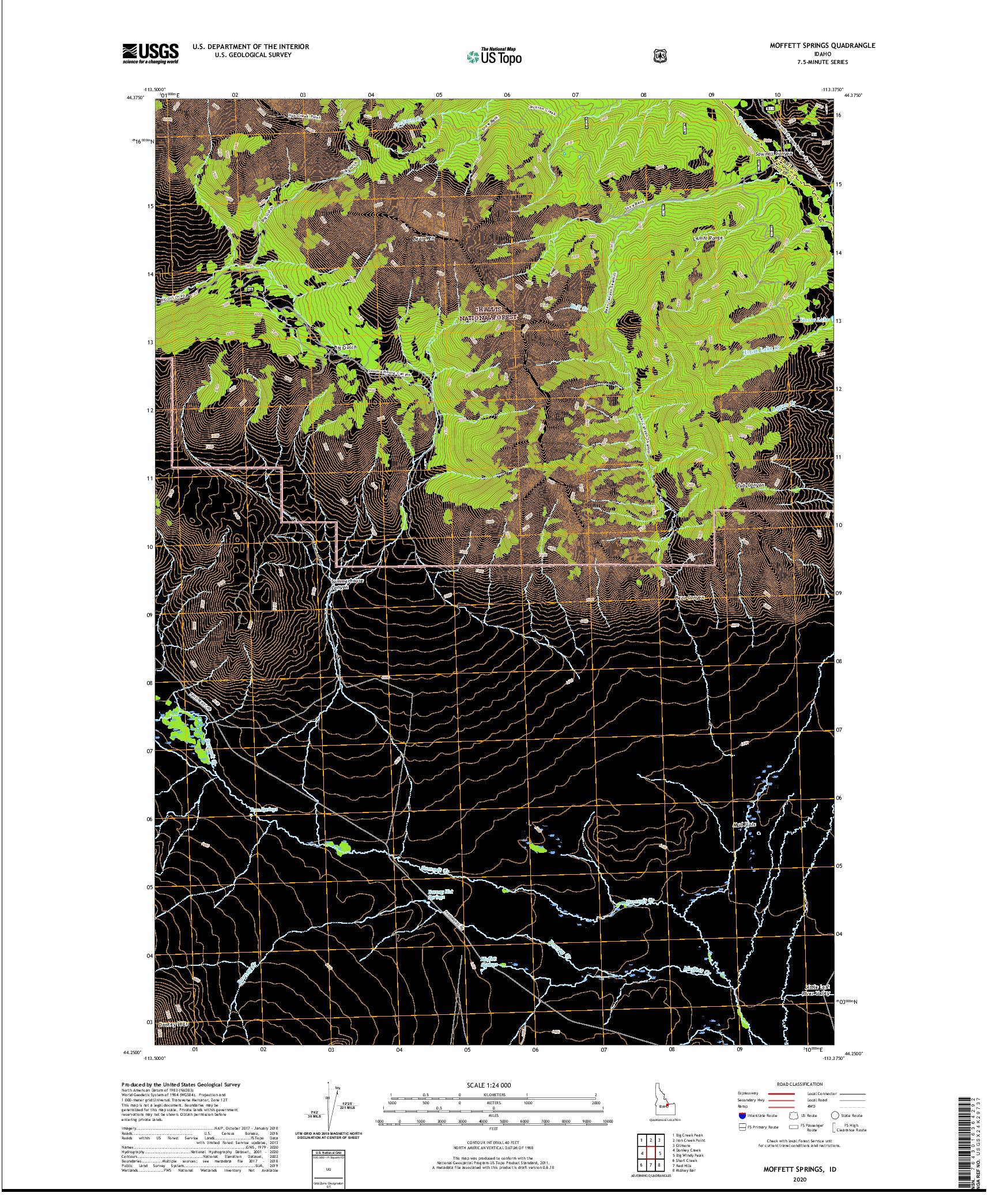 USGS US TOPO 7.5-MINUTE MAP FOR MOFFETT SPRINGS, ID 2020