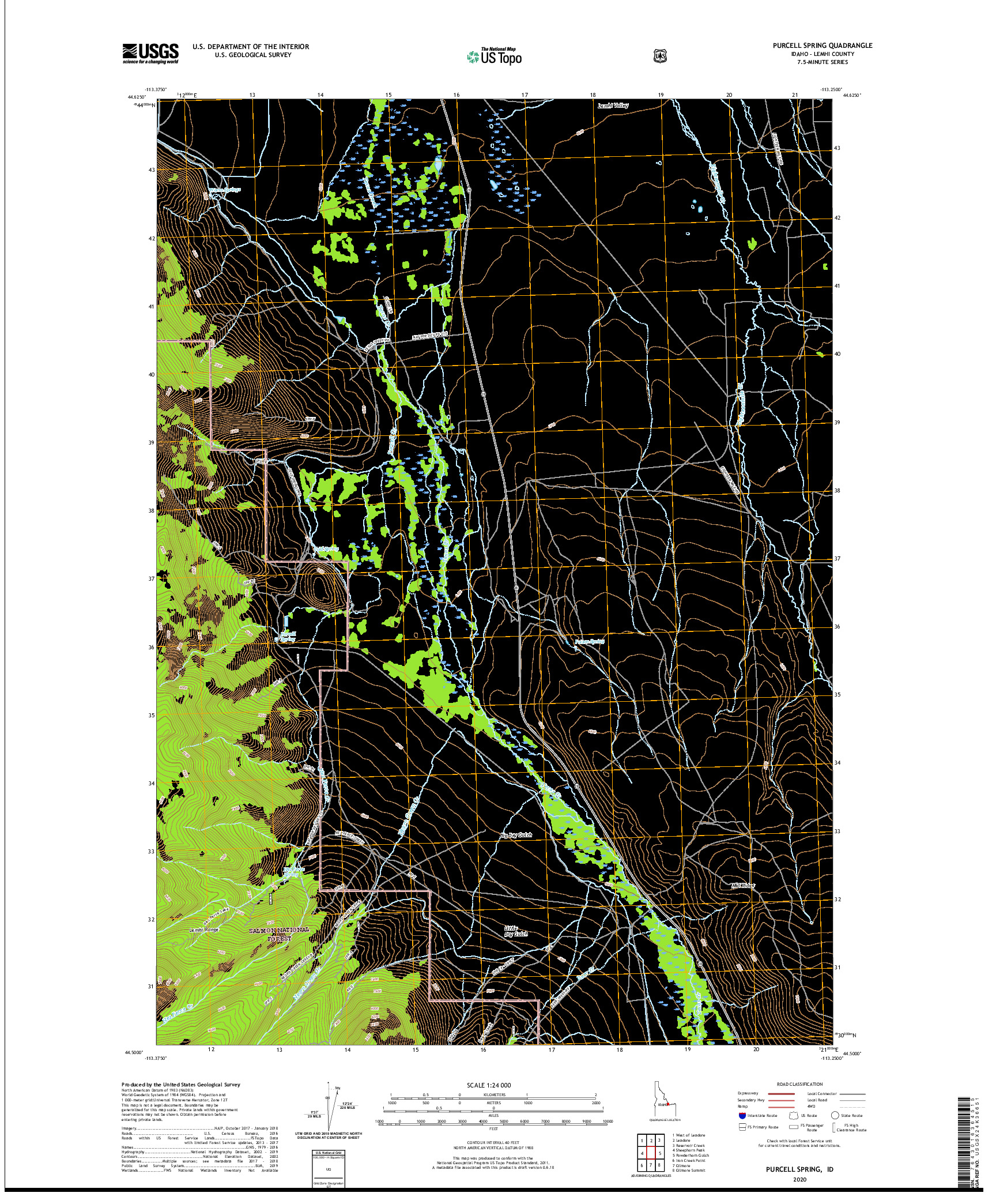 USGS US TOPO 7.5-MINUTE MAP FOR PURCELL SPRING, ID 2020