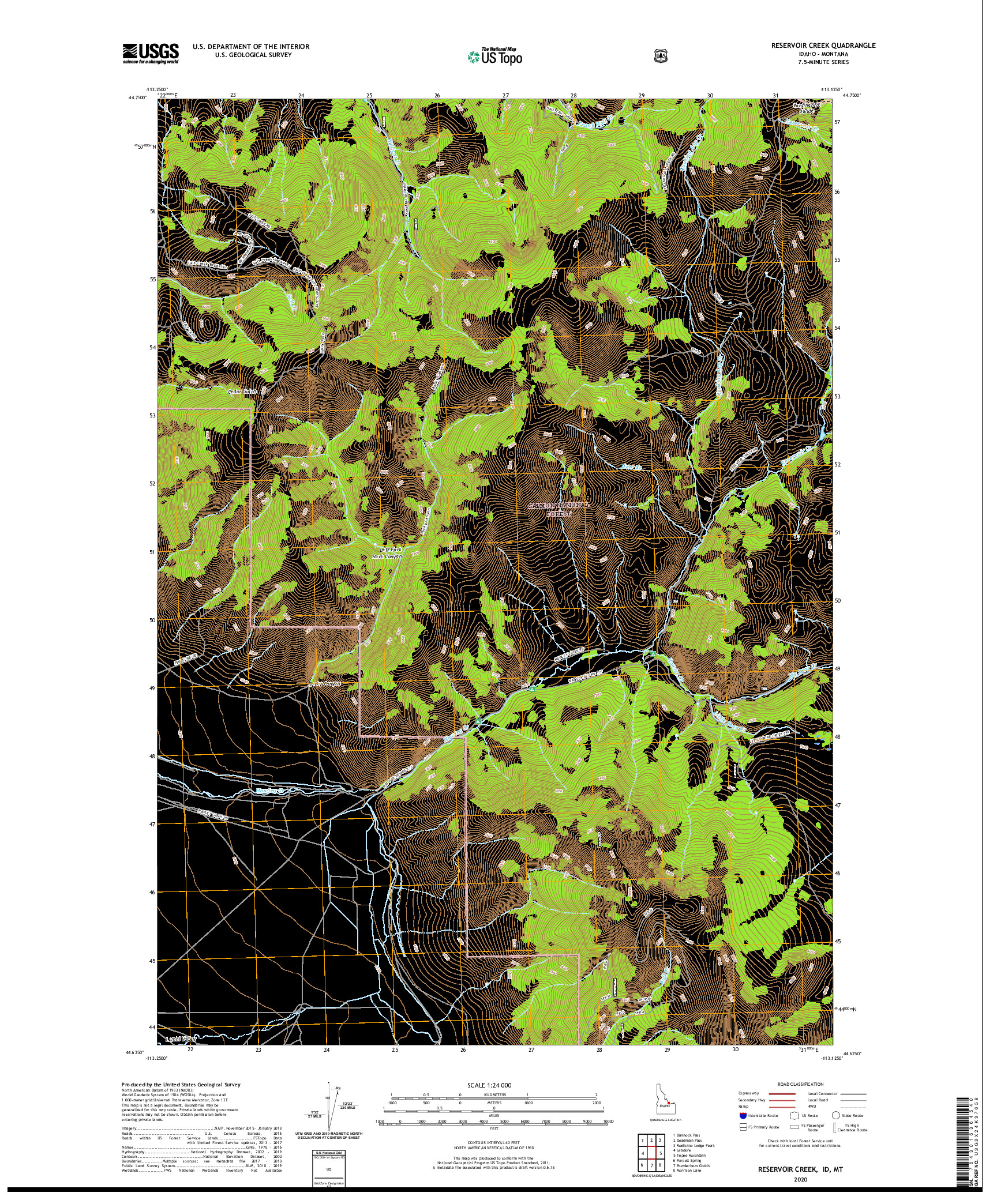 USGS US TOPO 7.5-MINUTE MAP FOR RESERVOIR CREEK, ID,MT 2020
