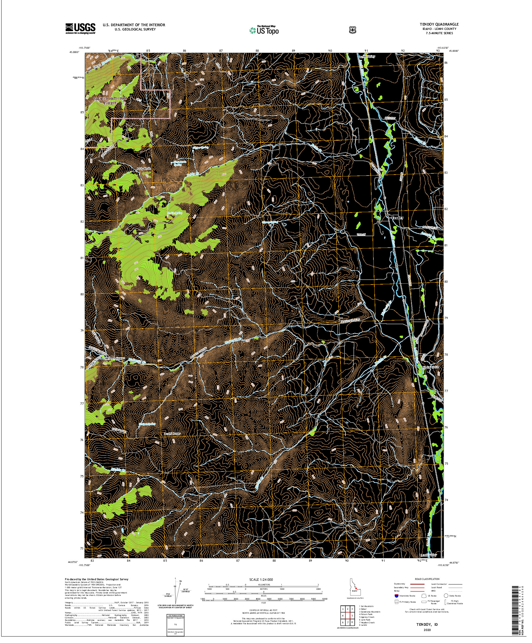 USGS US TOPO 7.5-MINUTE MAP FOR TENDOY, ID 2020
