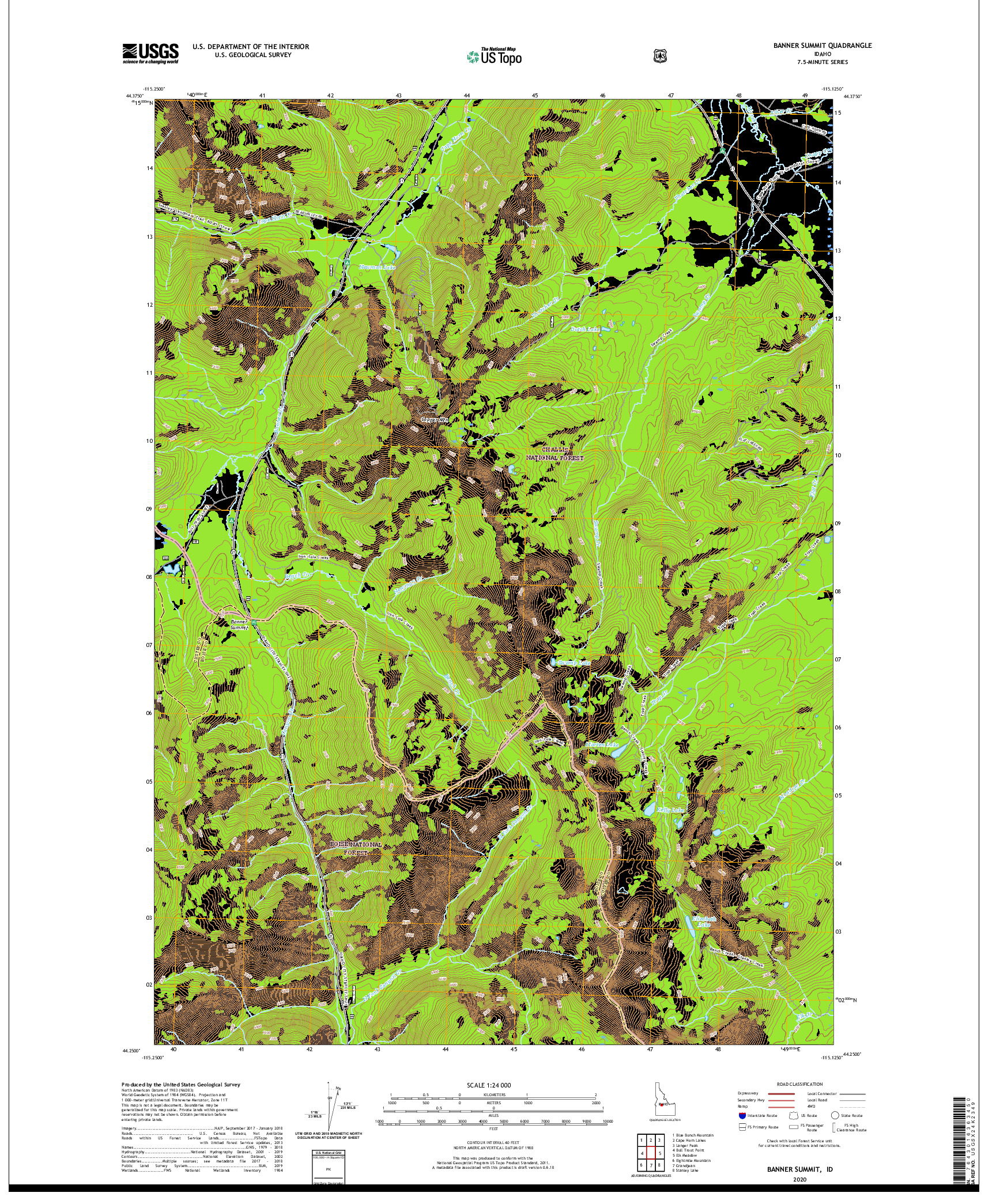 USGS US TOPO 7.5-MINUTE MAP FOR BANNER SUMMIT, ID 2020