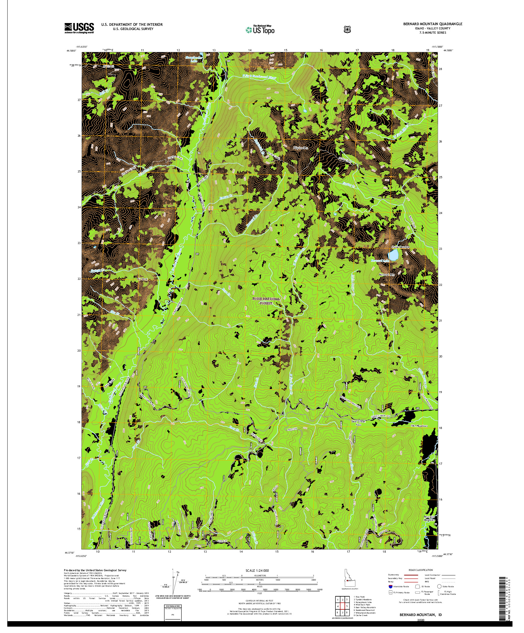 USGS US TOPO 7.5-MINUTE MAP FOR BERNARD MOUNTAIN, ID 2020