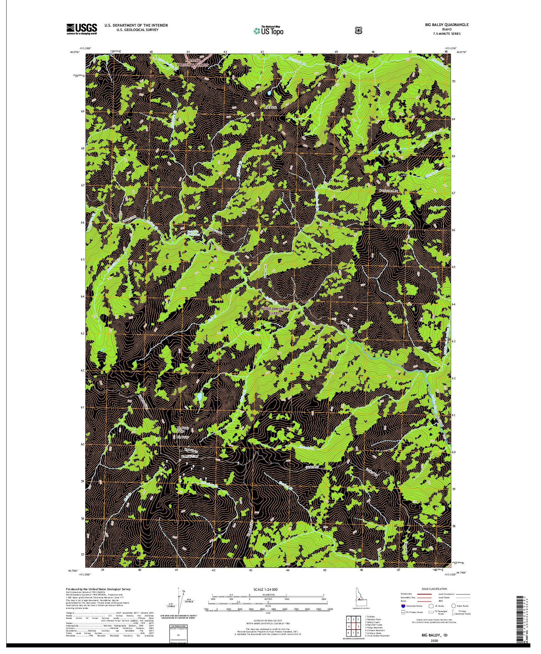 USGS US TOPO 7.5-MINUTE MAP FOR BIG BALDY, ID 2020