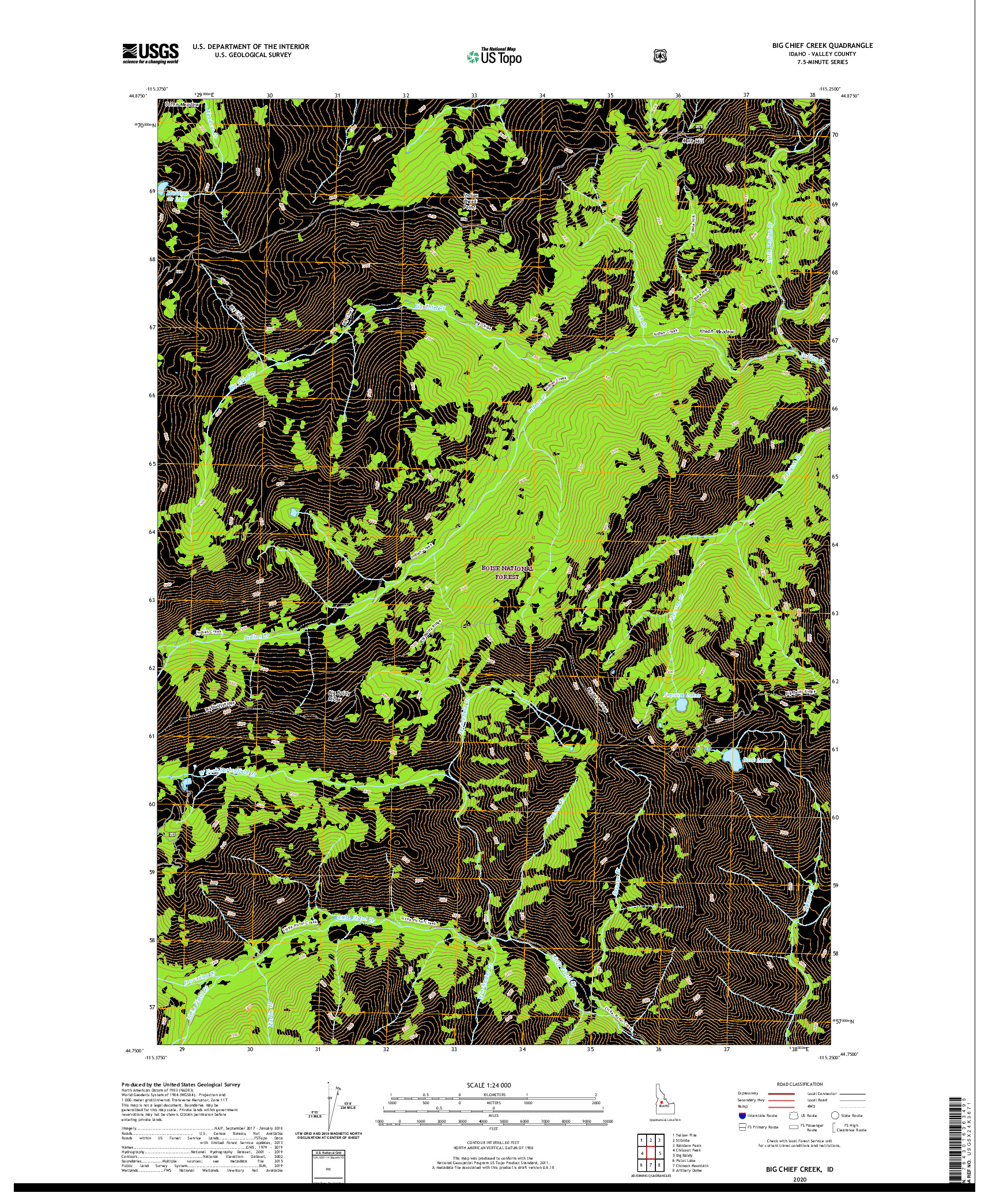 USGS US TOPO 7.5-MINUTE MAP FOR BIG CHIEF CREEK, ID 2020