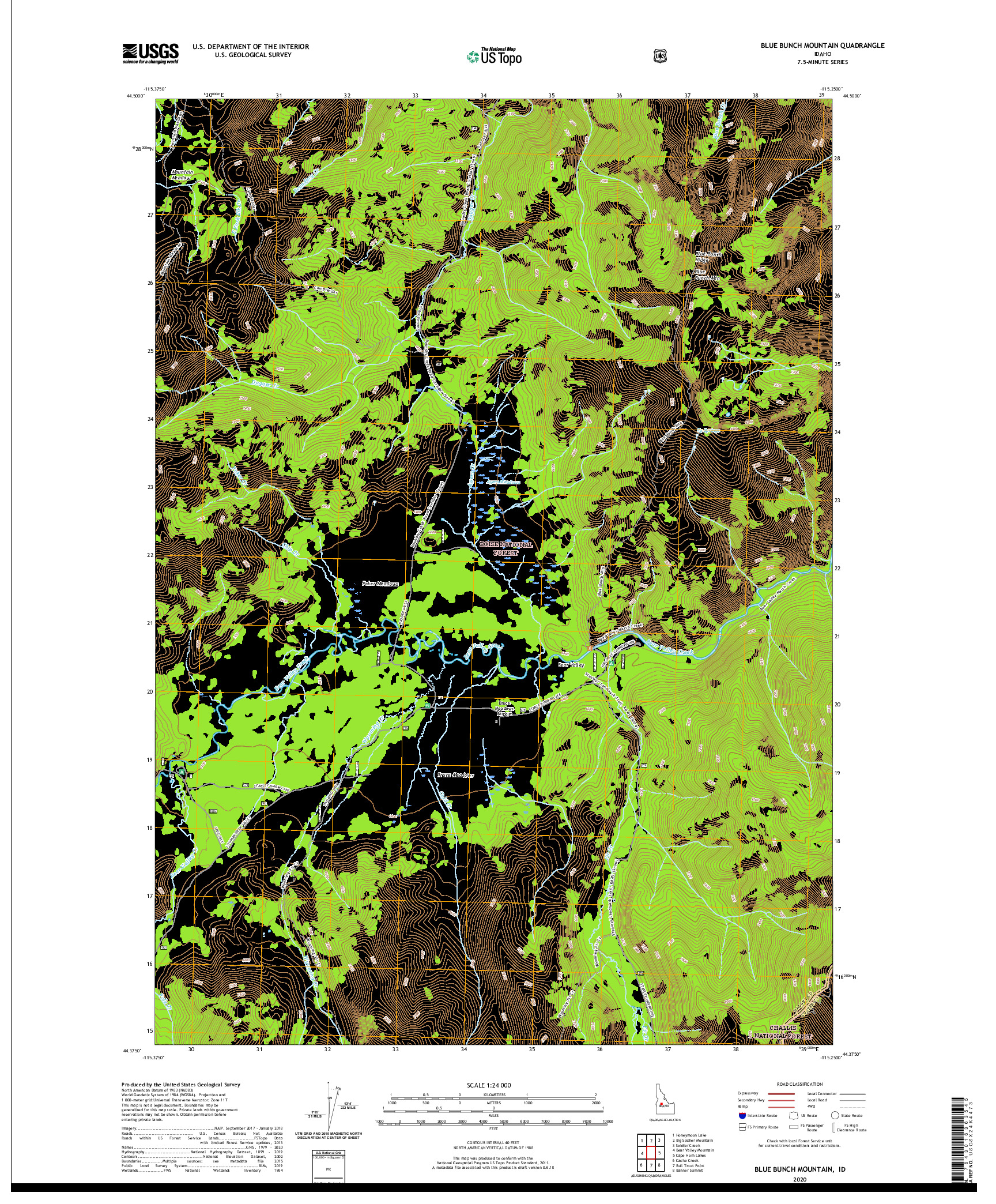 USGS US TOPO 7.5-MINUTE MAP FOR BLUE BUNCH MOUNTAIN, ID 2020