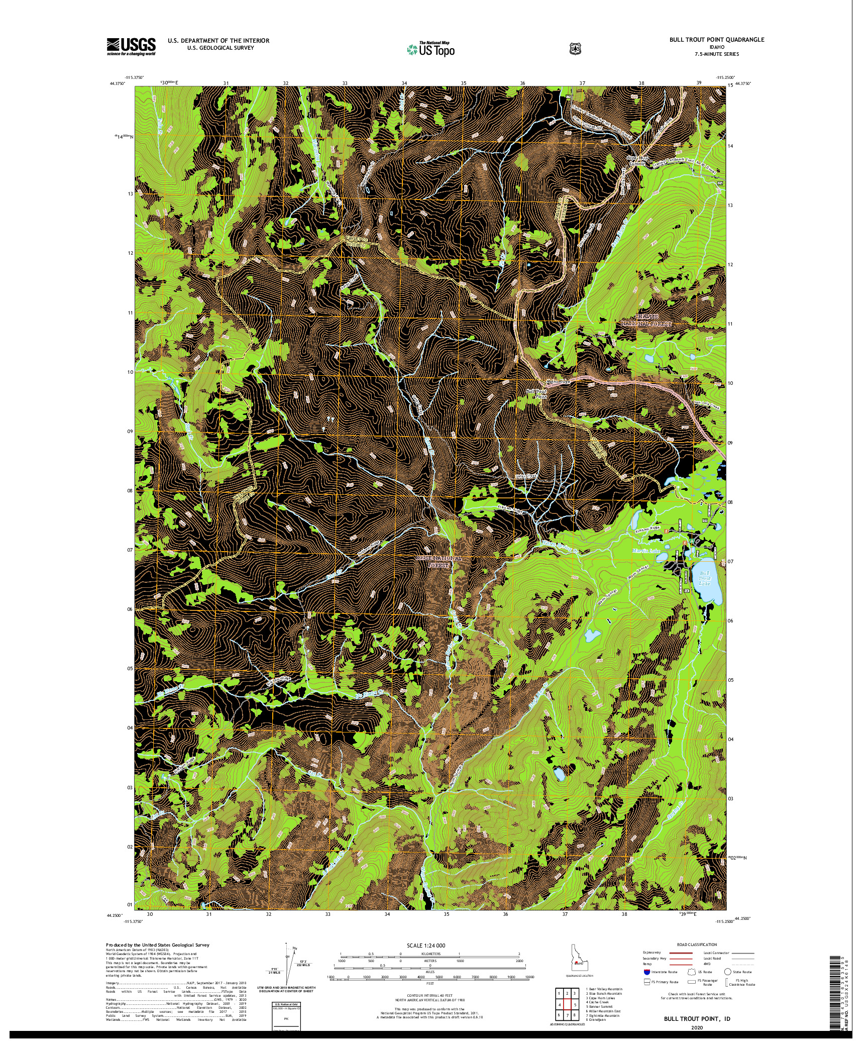 USGS US TOPO 7.5-MINUTE MAP FOR BULL TROUT POINT, ID 2020