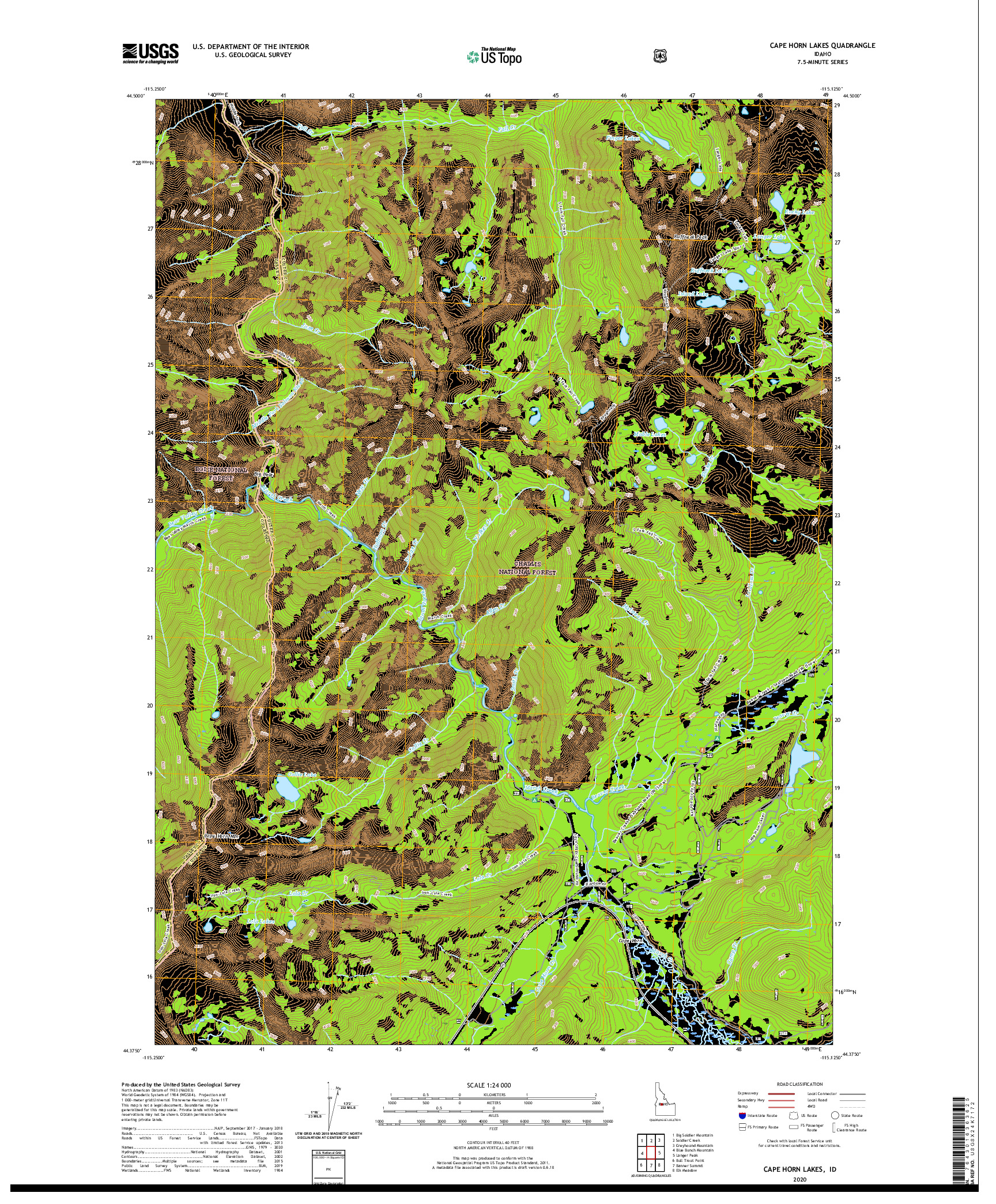 USGS US TOPO 7.5-MINUTE MAP FOR CAPE HORN LAKES, ID 2020