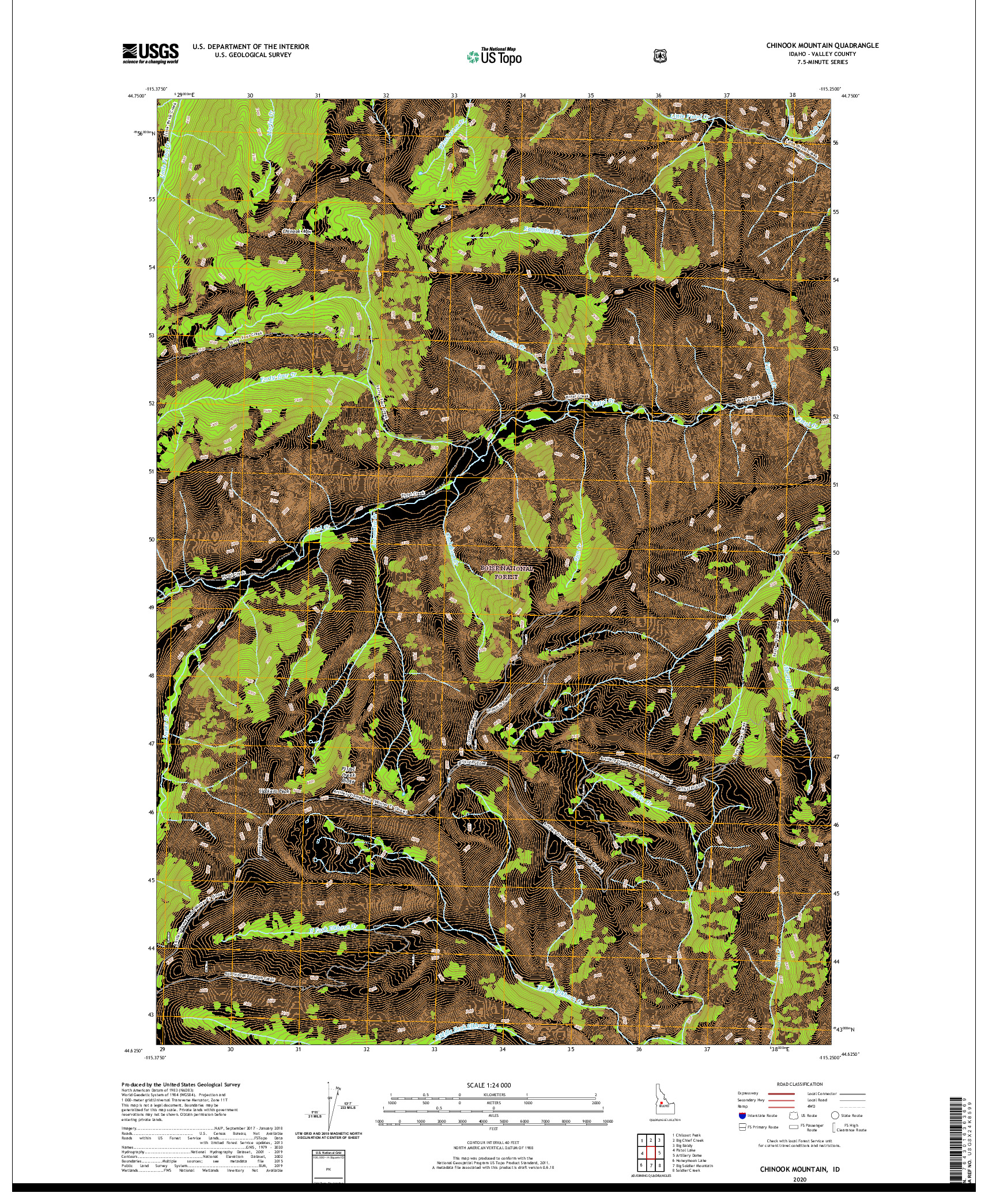 USGS US TOPO 7.5-MINUTE MAP FOR CHINOOK MOUNTAIN, ID 2020