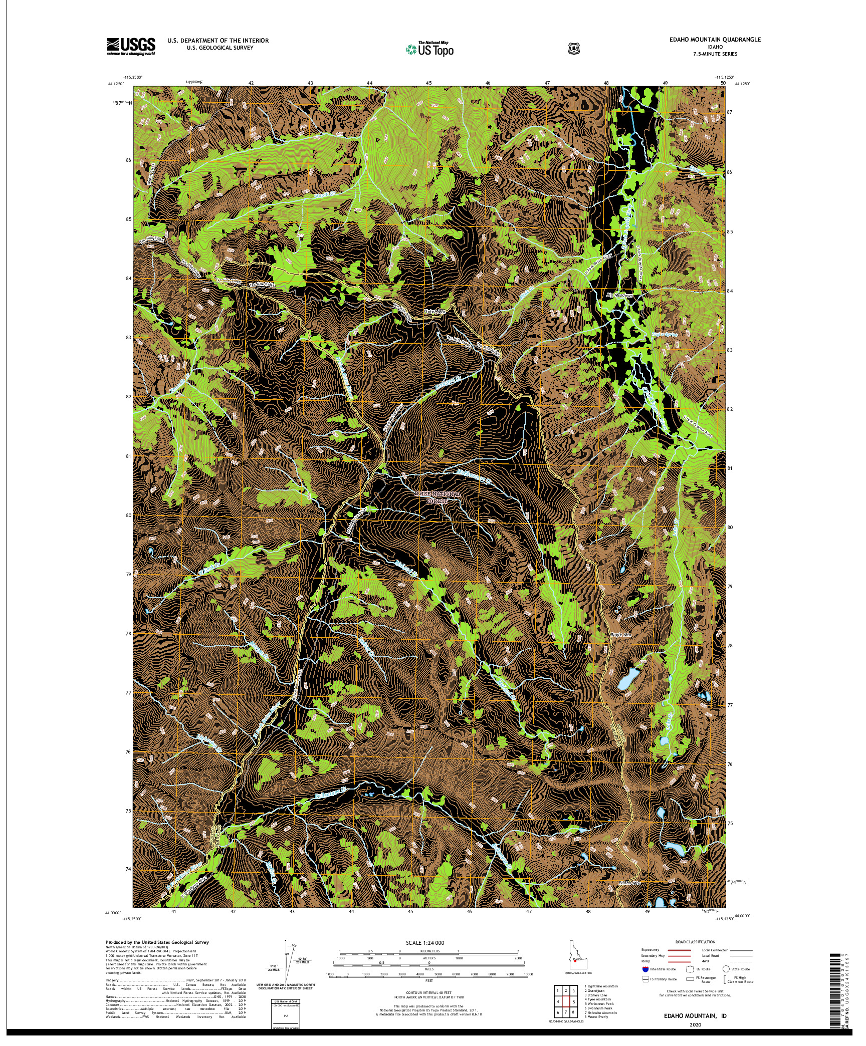 USGS US TOPO 7.5-MINUTE MAP FOR EDAHO MOUNTAIN, ID 2020