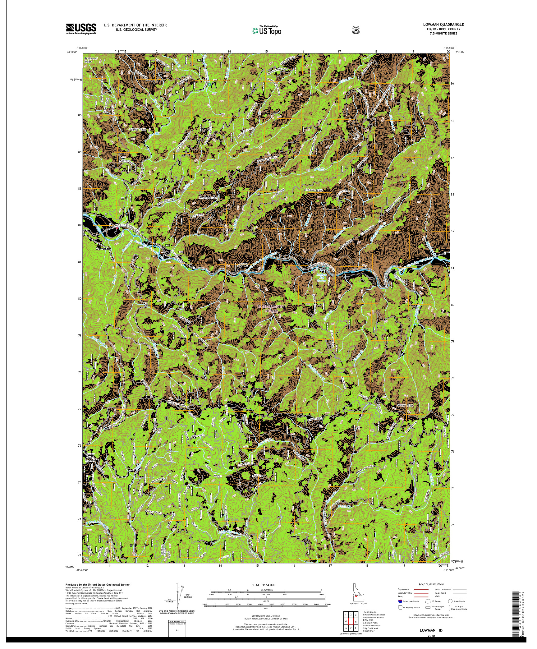 USGS US TOPO 7.5-MINUTE MAP FOR LOWMAN, ID 2020