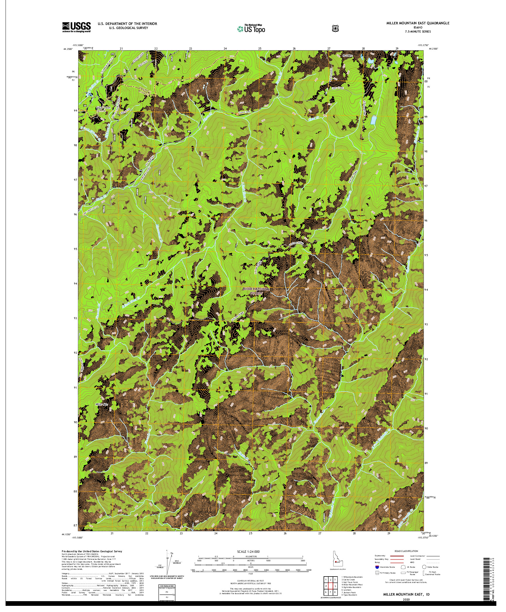 USGS US TOPO 7.5-MINUTE MAP FOR MILLER MOUNTAIN EAST, ID 2020