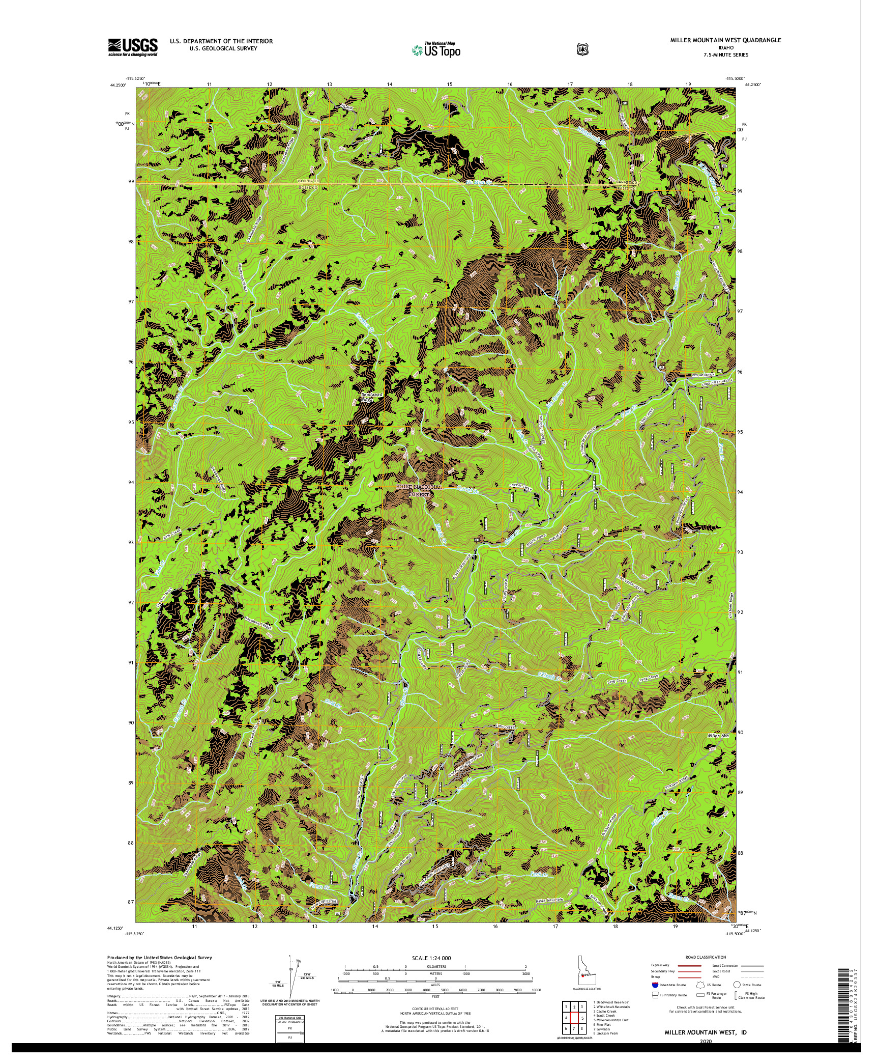 USGS US TOPO 7.5-MINUTE MAP FOR MILLER MOUNTAIN WEST, ID 2020