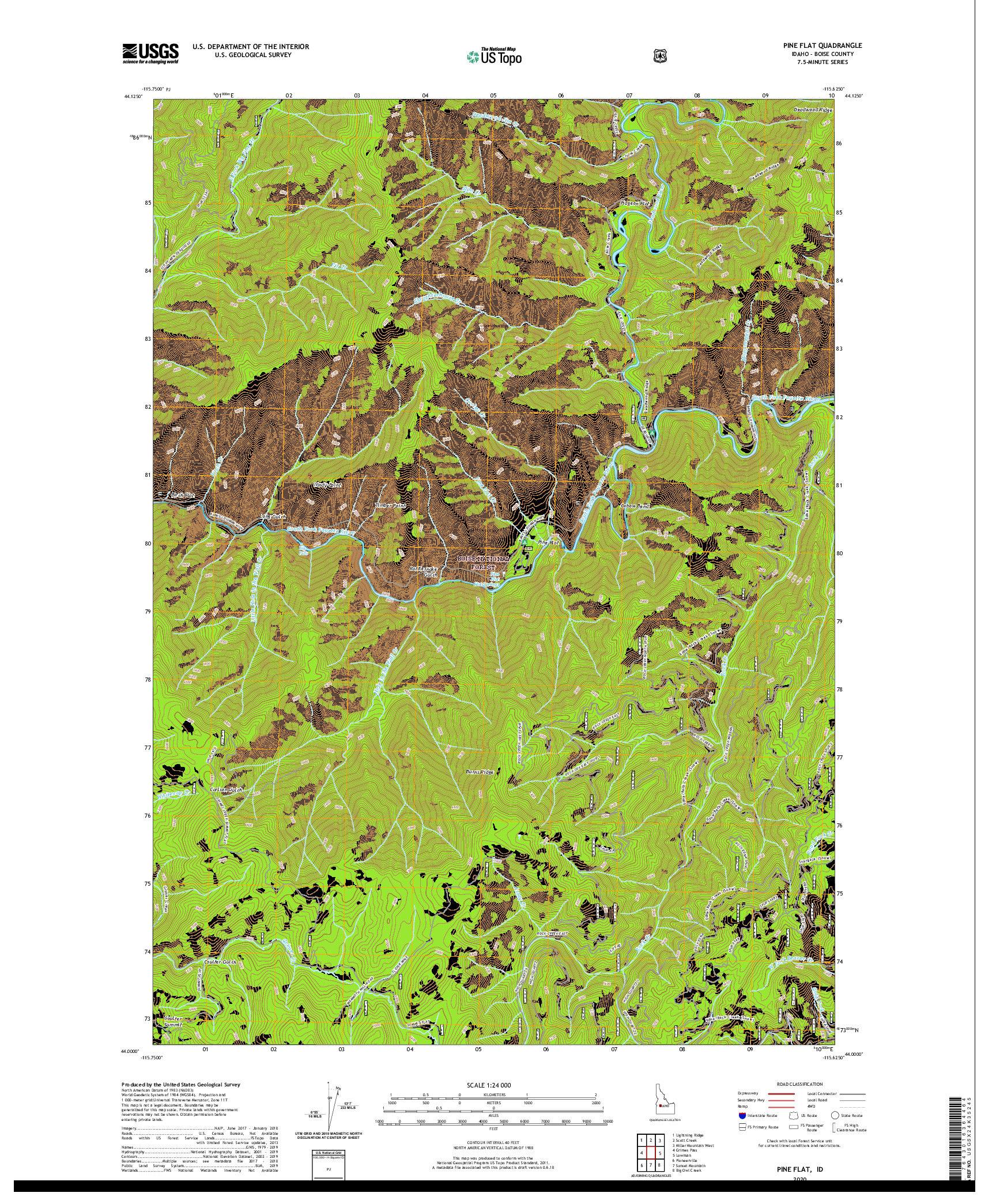 USGS US TOPO 7.5-MINUTE MAP FOR PINE FLAT, ID 2020