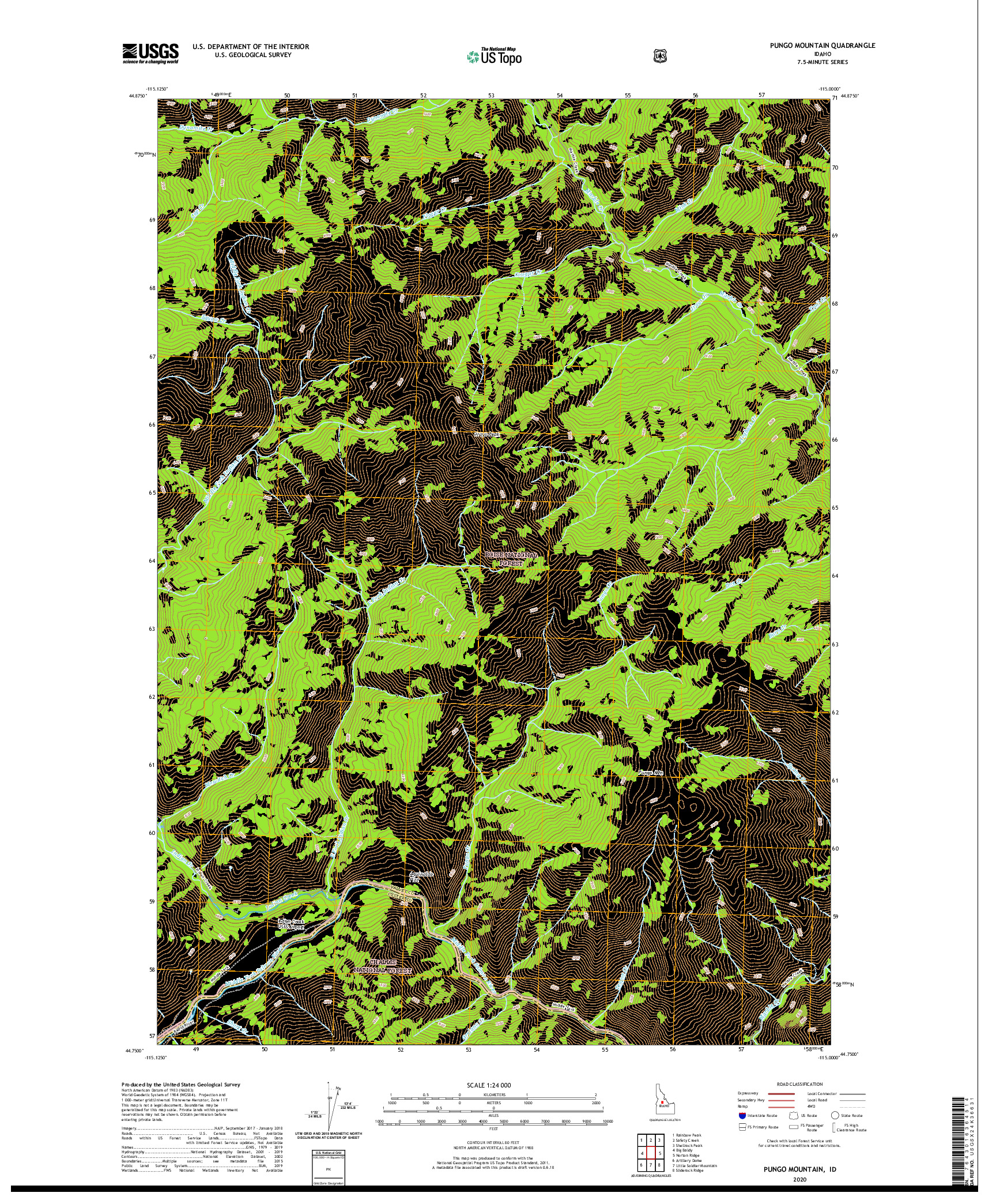 USGS US TOPO 7.5-MINUTE MAP FOR PUNGO MOUNTAIN, ID 2020