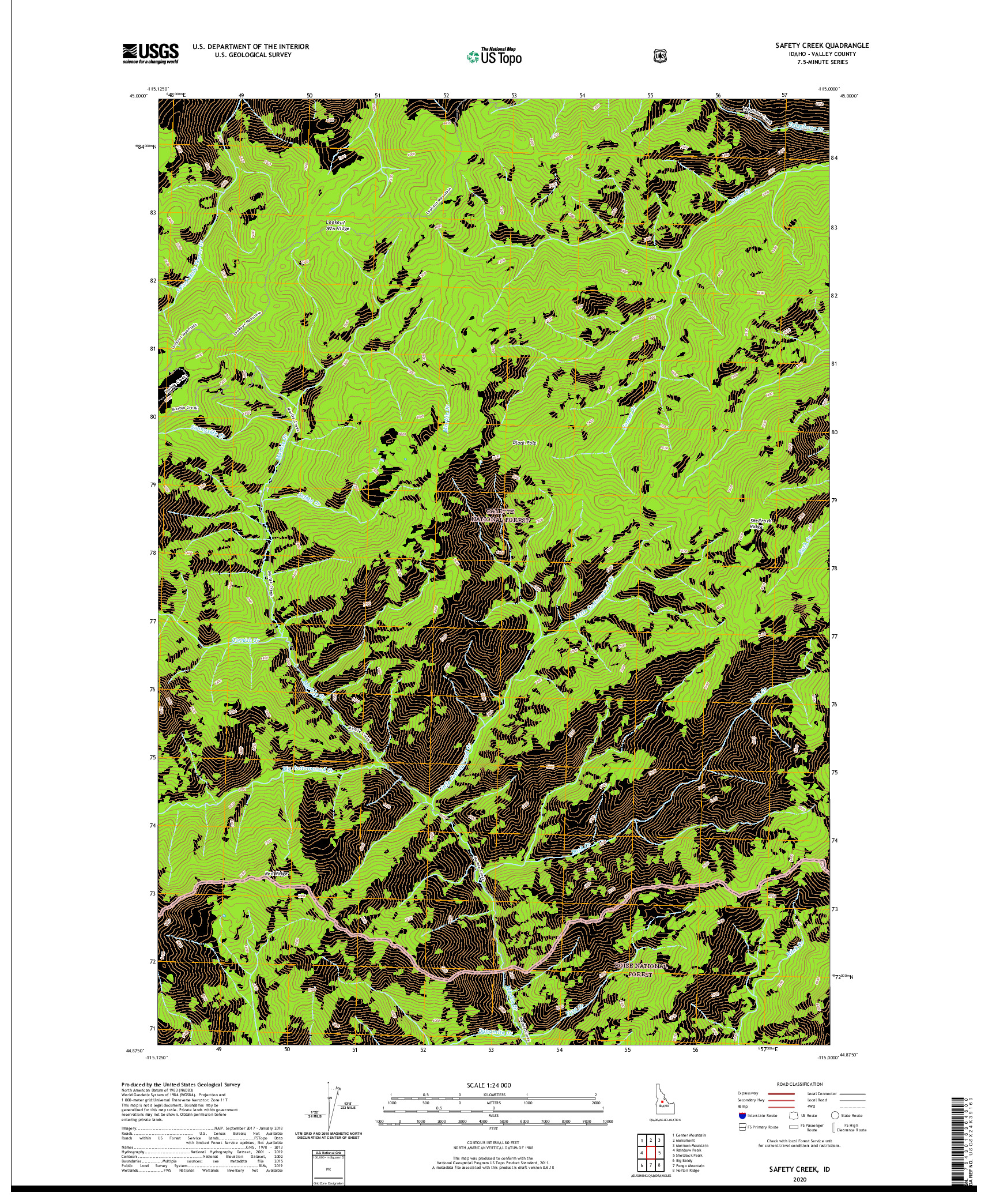 USGS US TOPO 7.5-MINUTE MAP FOR SAFETY CREEK, ID 2020